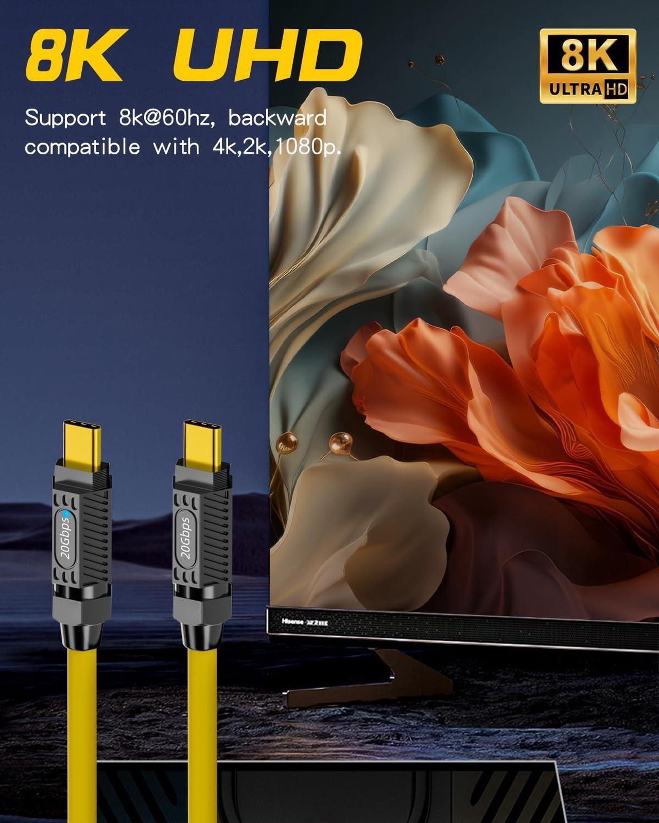 Alt view image 5 of 6 - BUCIER Short USB C to USB C Cable 7.8inch, 140W PD Fast Charging, 20Gbps Data Transfer, 8K@60Hz Silicone Type C Charger Cable Compatible with iPhone Android Galaxy S23, Yellow