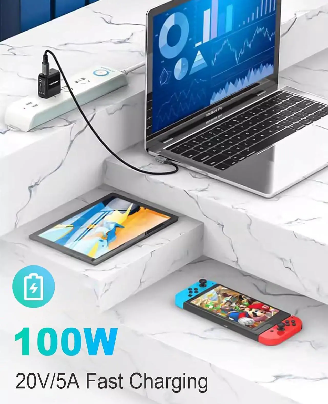 Alt view image 3 of 7 - BUCIER Right Angle USB C Cable 100W, 1 feet USB C to USB C Cable Short, USB C Short Cable 40Gbps, Right Angle USB 4 Cable Support 8K@60Hz Video for Thunderbolt 4, MacBook Pro/Air.