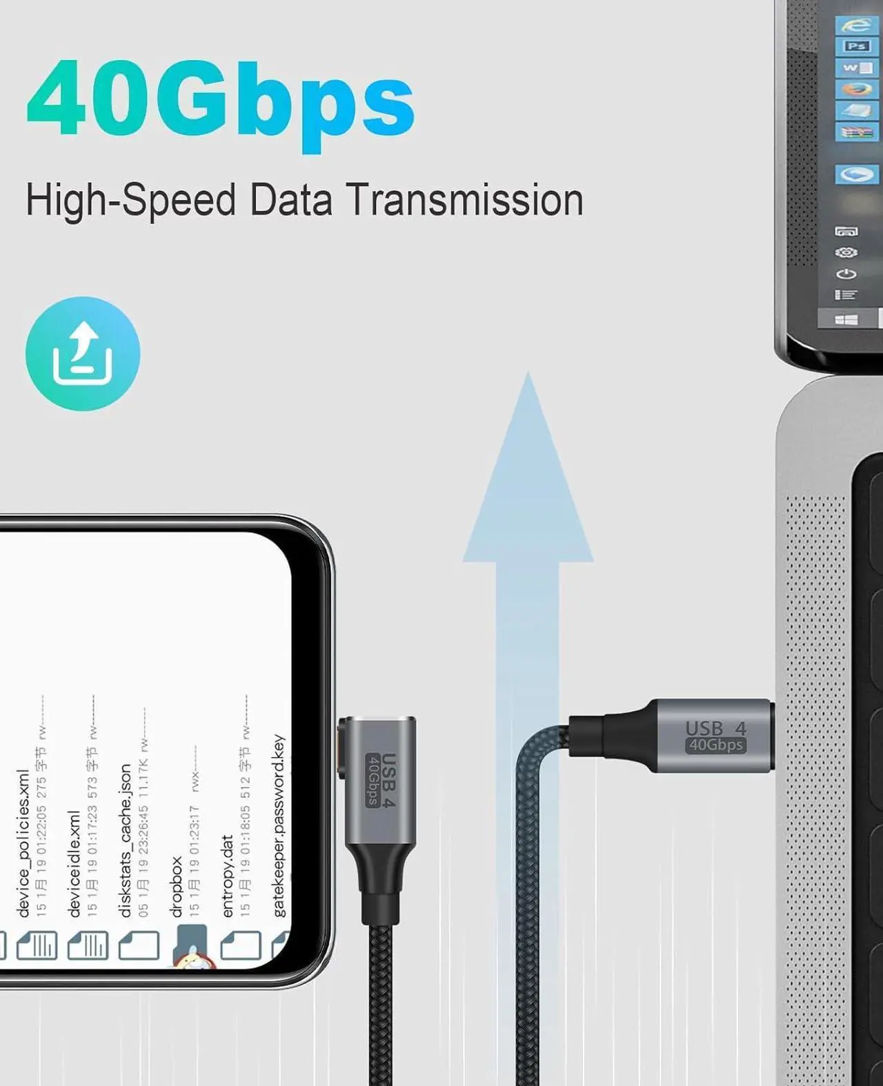 Alt view image 2 of 7 - BUCIER Right Angle USB C Cable 100W, 1 feet USB C to USB C Cable Short, USB C Short Cable 40Gbps, Right Angle USB 4 Cable Support 8K@60Hz Video for Thunderbolt 4, MacBook Pro/Air.