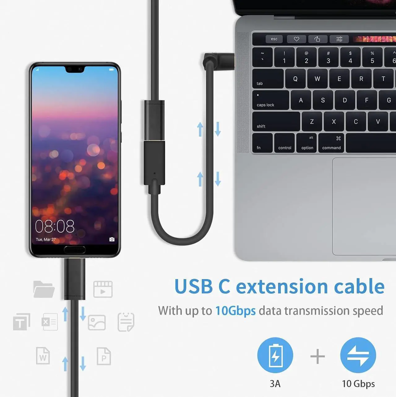 Alt view image 6 of 7 - BUCIER 90 Degree USB Type C Extention Cable 1feet, USB C Extension Cable Short 10Gbps Up & Down Angled USB 3.1 Type C Male to Female Extender Charging Cable for Laptop & Tablet & Mobile Phone