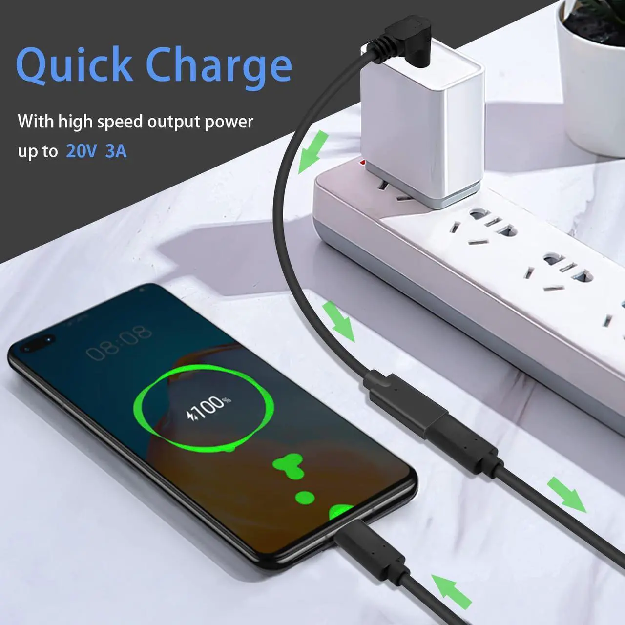 Alt view image 5 of 7 - BUCIER 90 Degree USB Type C Extention Cable 1feet, USB C Extension Cable Short 10Gbps Up & Down Angled USB 3.1 Type C Male to Female Extender Charging Cable for Laptop & Tablet & Mobile Phone