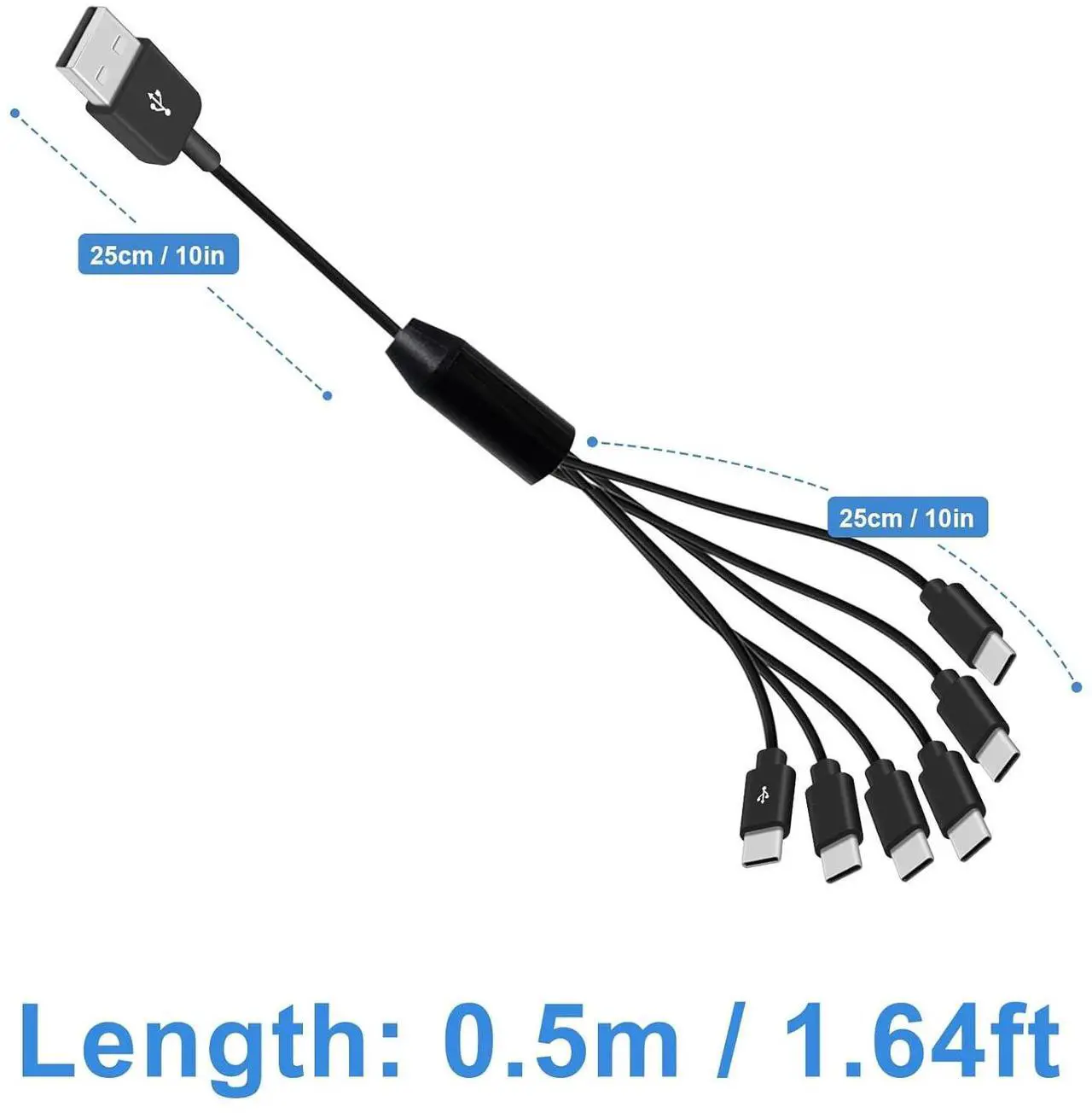 Alt view image 7 of 7 - BUCIER USB C Splitter Cable - 6 in 1 USB 2.0 Type A to 6 Type-C Male Charger Cable with 3A Fast Charge for Android, Samsung, Tablet, 1.64ft