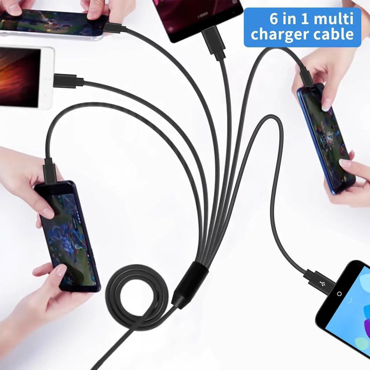 Alt view image 3 of 7 - BUCIER USB C Splitter Cable - 6 in 1 USB 2.0 Type A to 6 Type-C Male Charger Cable with 3A Fast Charge for Android, Samsung, Tablet, 1.64ft
