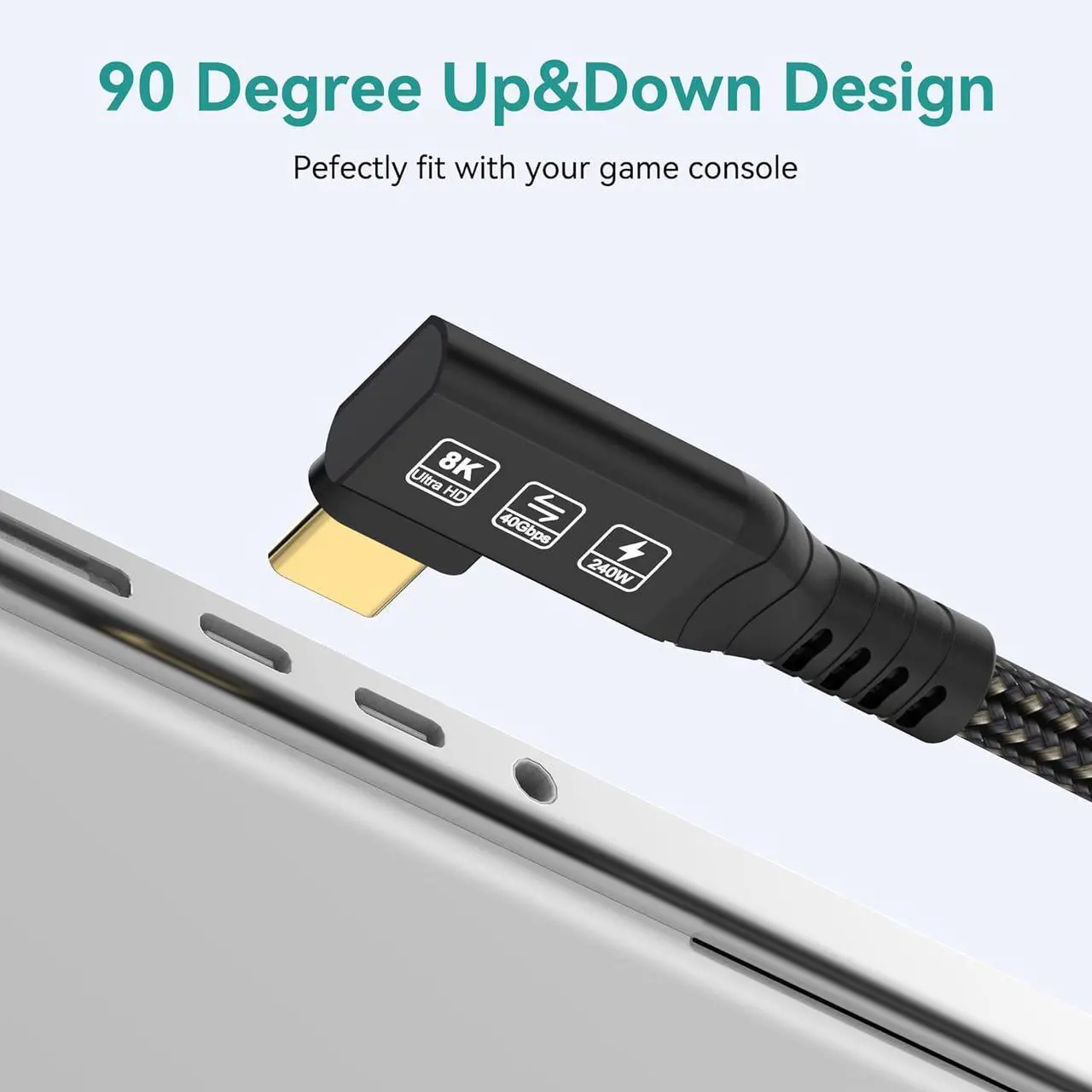 Alt view image 5 of 7 - USB4 Cable, with Thunderbolt 4 Cable, 240W Charging Cable, 40 Gbps Data Cable, 8K @ 60Hz HDR, USB C to USB C Cable, 90Degree for Hub, Dock MacBook, M2, M3, Mac SSD (90Degree USB4 40G 240W 0.5M) black