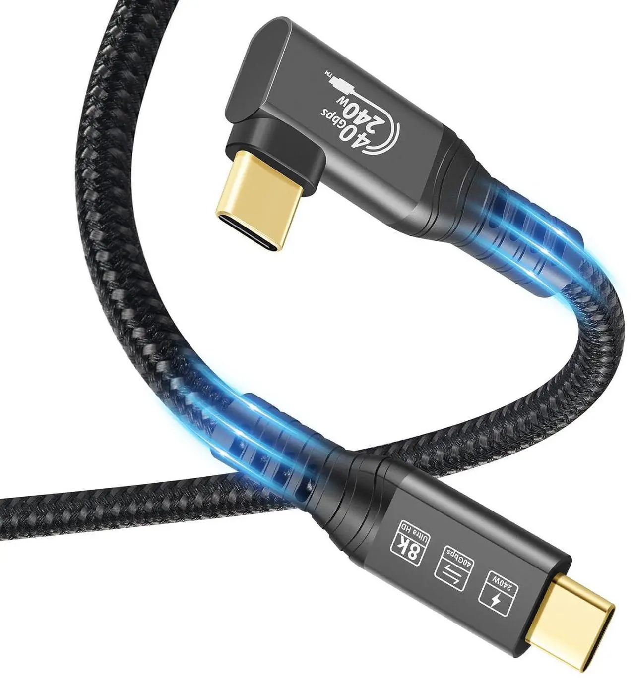 Main image of USB4 Cable, with Thunderbolt 4 Cable, 240W Charging Cable, 40 Gbps Data Cable, 8K @ 60Hz HDR, USB C to USB C Cable, 90Degree for Hub, Dock MacBook, M2, M3, Mac SSD (90Degree USB4 40G 240W 0.5M) black