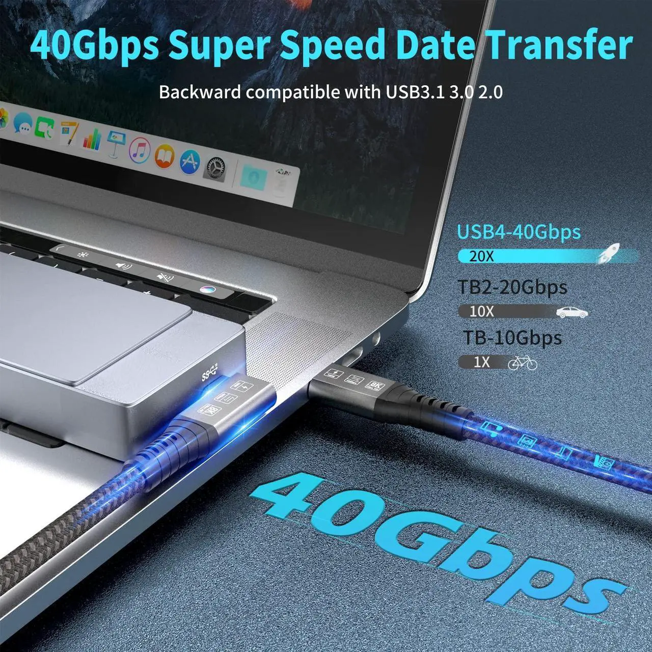 Alt view image 2 of 7 - USB4 Cable, with Thunderbolt 4 Cable, 240W Charging Cable, 40 Gbps Data Cable, 8K @ 60Hz HDR, USB C to USB C Cable, 90Degree for Hub, Dock MacBook, M2, M3, Mac SSD (90Degree USB4 40G 240W 0.5M) black