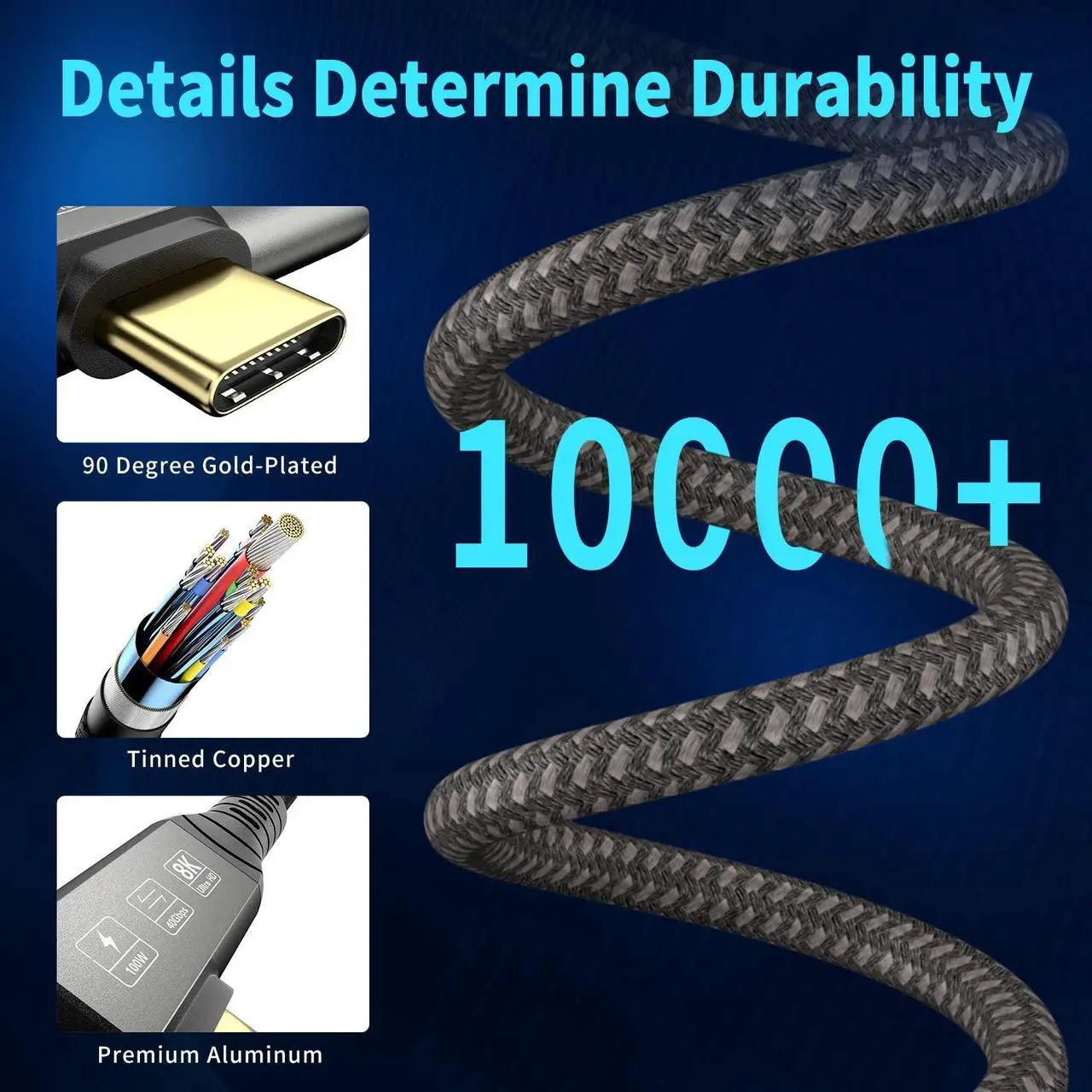 Alt view image 6 of 7 - USB4 Cable, with Thunderbolt 4 Cable, 240W Charging Cable, 40 Gbps Data Cable, 8K @ 60Hz HDR, USB C to USB C Cable, 90Degree for Hub, Dock MacBook, M2, M3, Mac SSD (90Degree USB4 40G 240W 0.5M) black