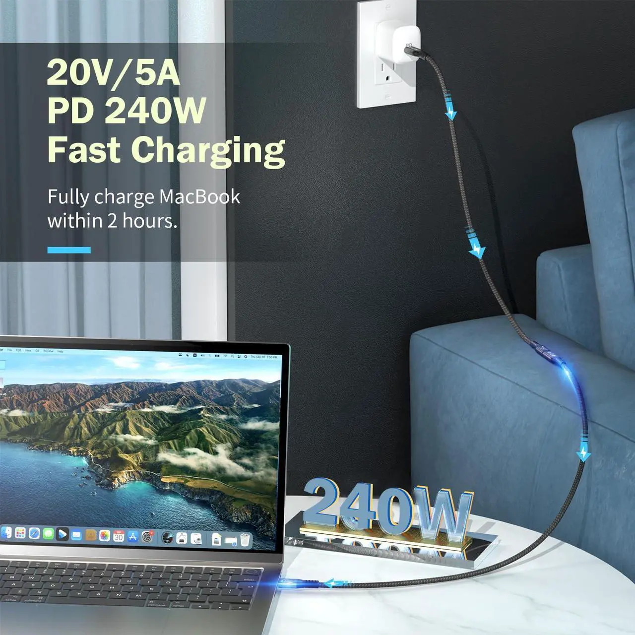 Alt view image 6 of 7 - BUCIER 20Gbps USB C 3.2 Extension Cable, USBC 3.2 Gen2 Type-c Male to Female Extender Cable Ultra HD 4K@60Hz 240W Charging 20Gbps Data Transfer Compatible with External SSD eGPU