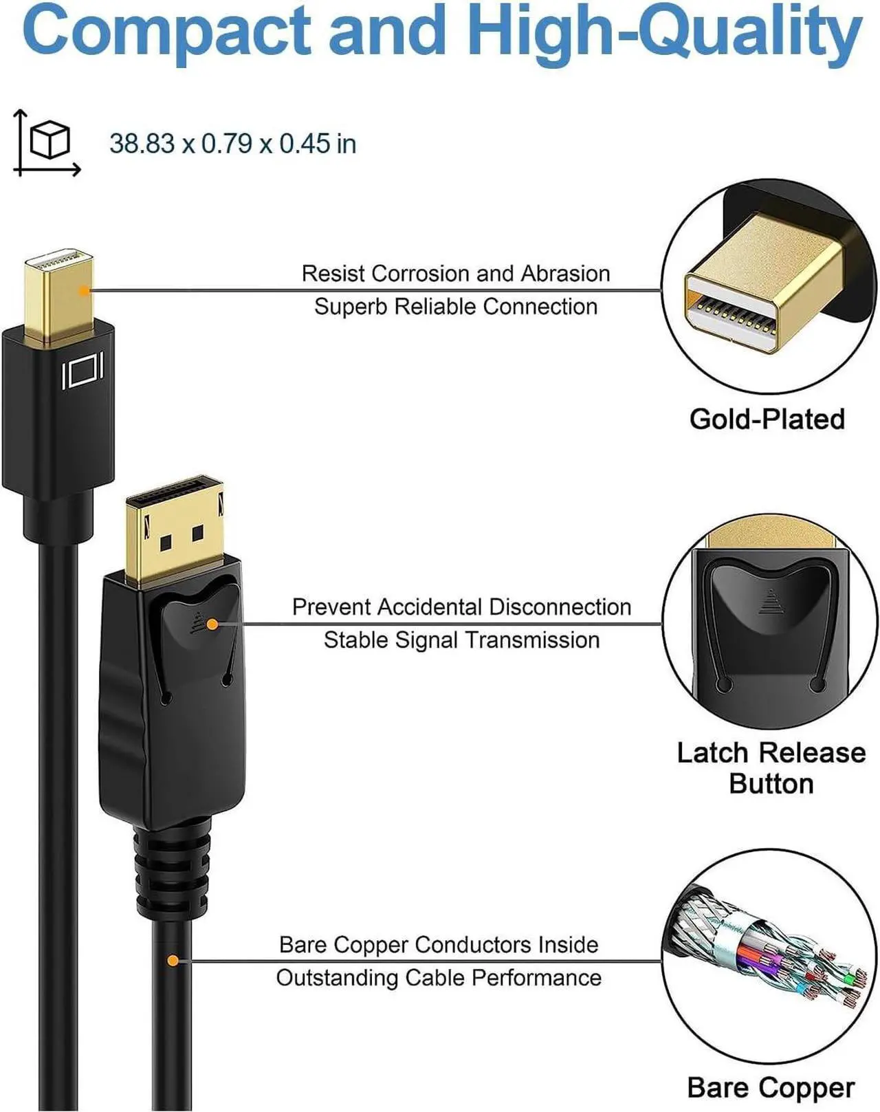 Alt view image 3 of 7 - BUCIER Mini DisplayPort to DisplayPort Cable, 3 Feet, Gold-Plated DisplayPort to Mini DisplayPort (4K@60Hz, 2K@144Hz) Mini DP to DP Display Cable - Black