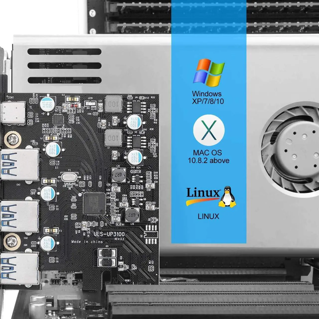 Alt view image 3 of 7 - BUCIER PCIe USB 3.0 Card 5Gbps Super Speed with Type C (1)& Type A(3) PCI Express x1 Internal USB Port Cards for Window 7/8/10 and MAC OS 10.8.2 Above