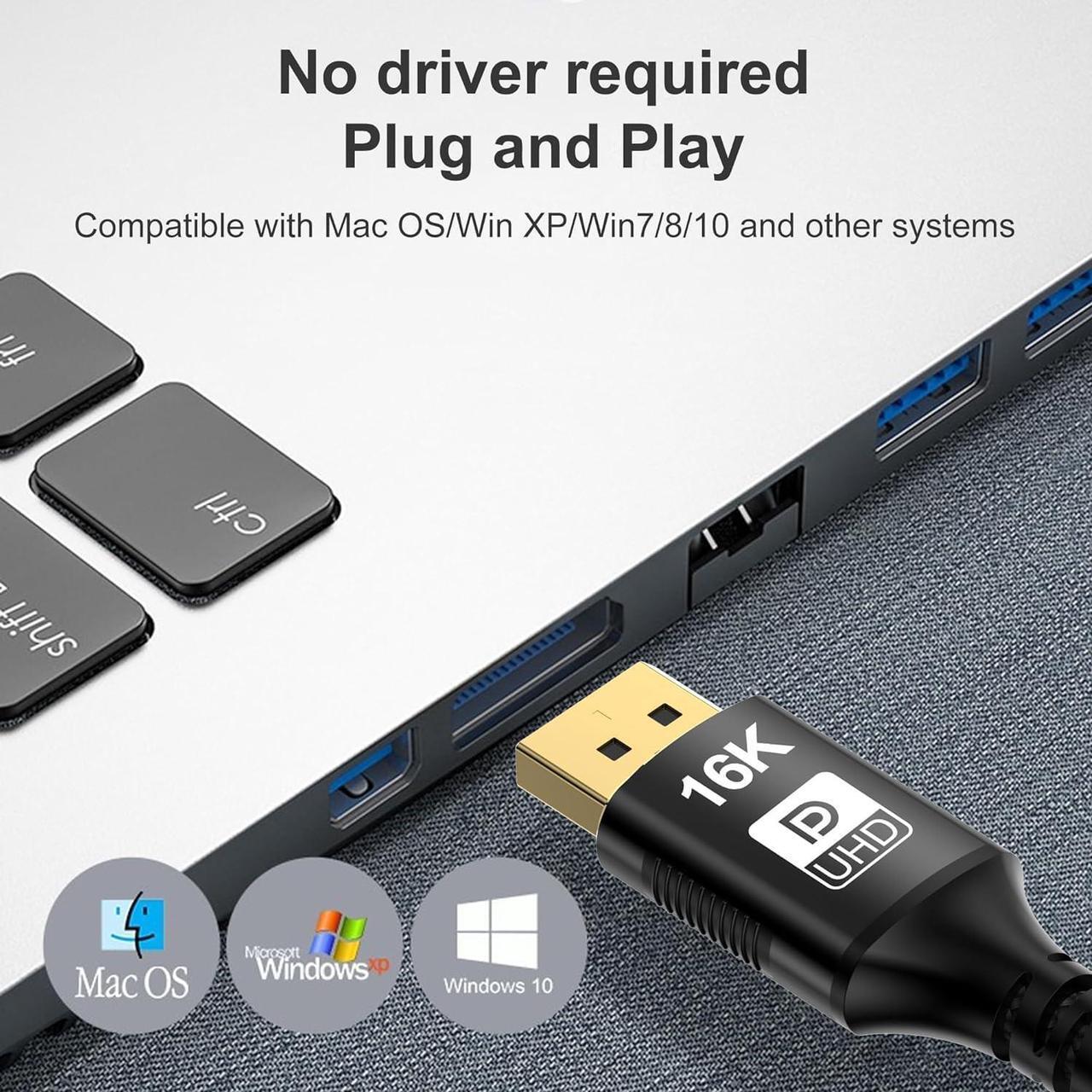 Alt view image 5 of 7 - Mini DisplayPort to DisplayPort 2.1 Cable, Mini DP to DP Cord Supports 16K@60Hz/ 8K@120Hz/ 4K@240Hz Display, Bi-Directional, HDR for Apple MacBook, Doesnt Work with Thunderbolt 3/4/5 Ports (3.3 ft)