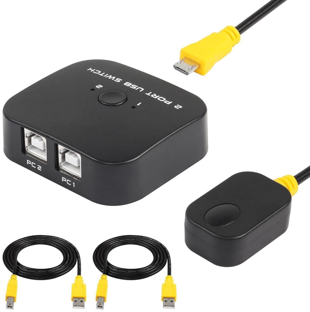 Main image of BUCIER USB Printer Sharing Switch, 2 PCs Share 1 USB Device for 2 Computers Share Keyboard Mouse Scanner Printer, with Desktop Controller and 2 USB Cables Included