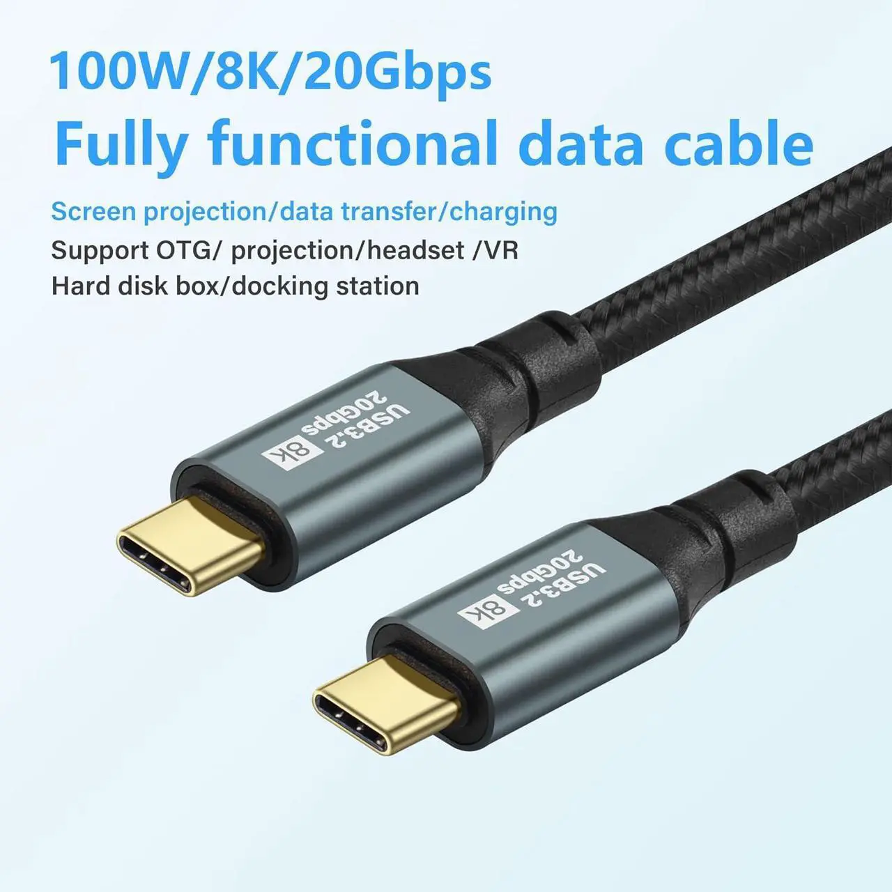Alt view image 2 of 5 - BUCIER Gen3.2 Type-C Data Cable Dual Type-C Cable 100W High Definition 8k Projection Screen Cable 20GB Full Phone Data Cable 0.5M
