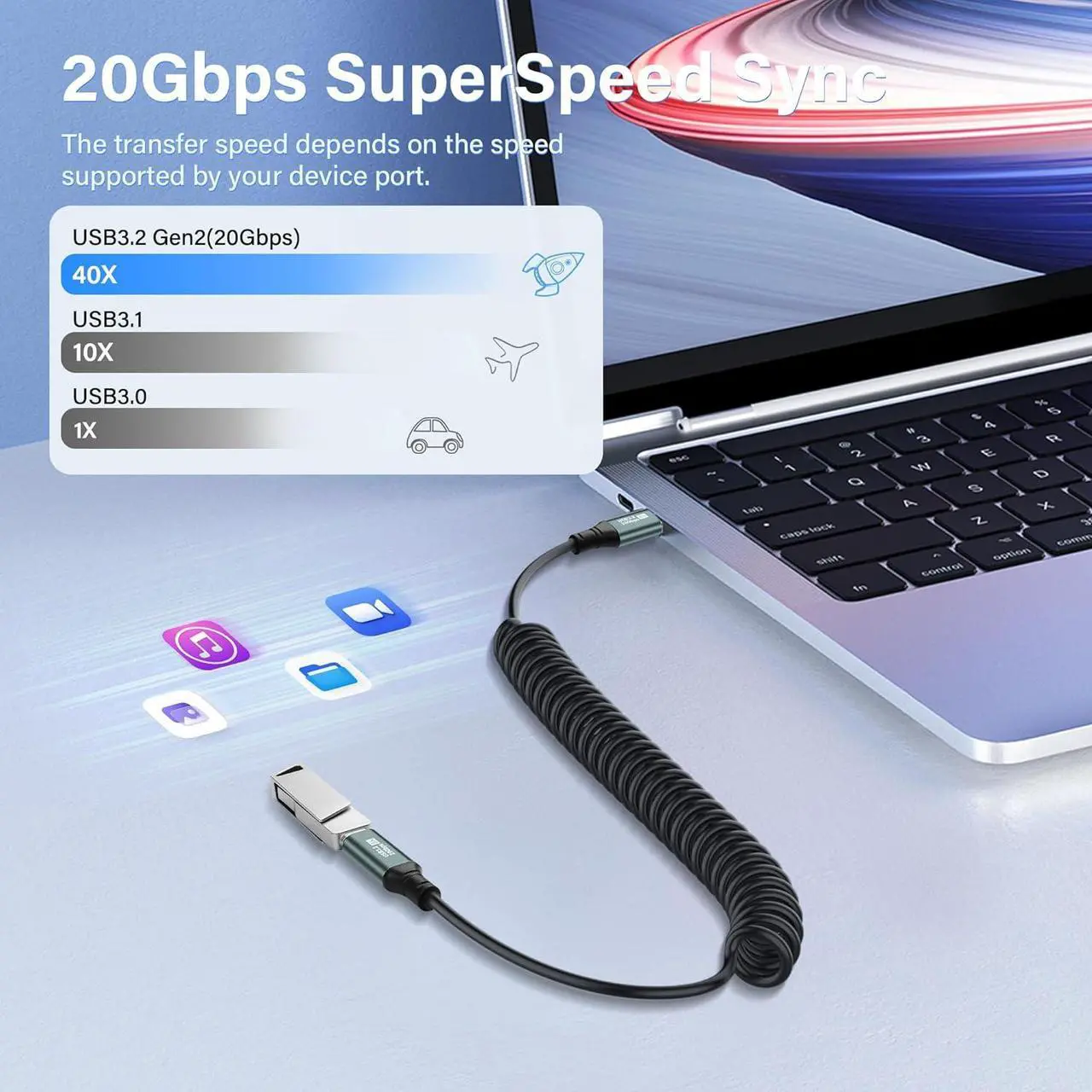Alt view image 3 of 7 - BUCIER Coiled USB C to USB C Cable USB 3.2 Type C 20Gbps PD 100W 8K@60Hz Fast Charging Data Cable for Phone, Tablet and Other USB Devices C-1.8M