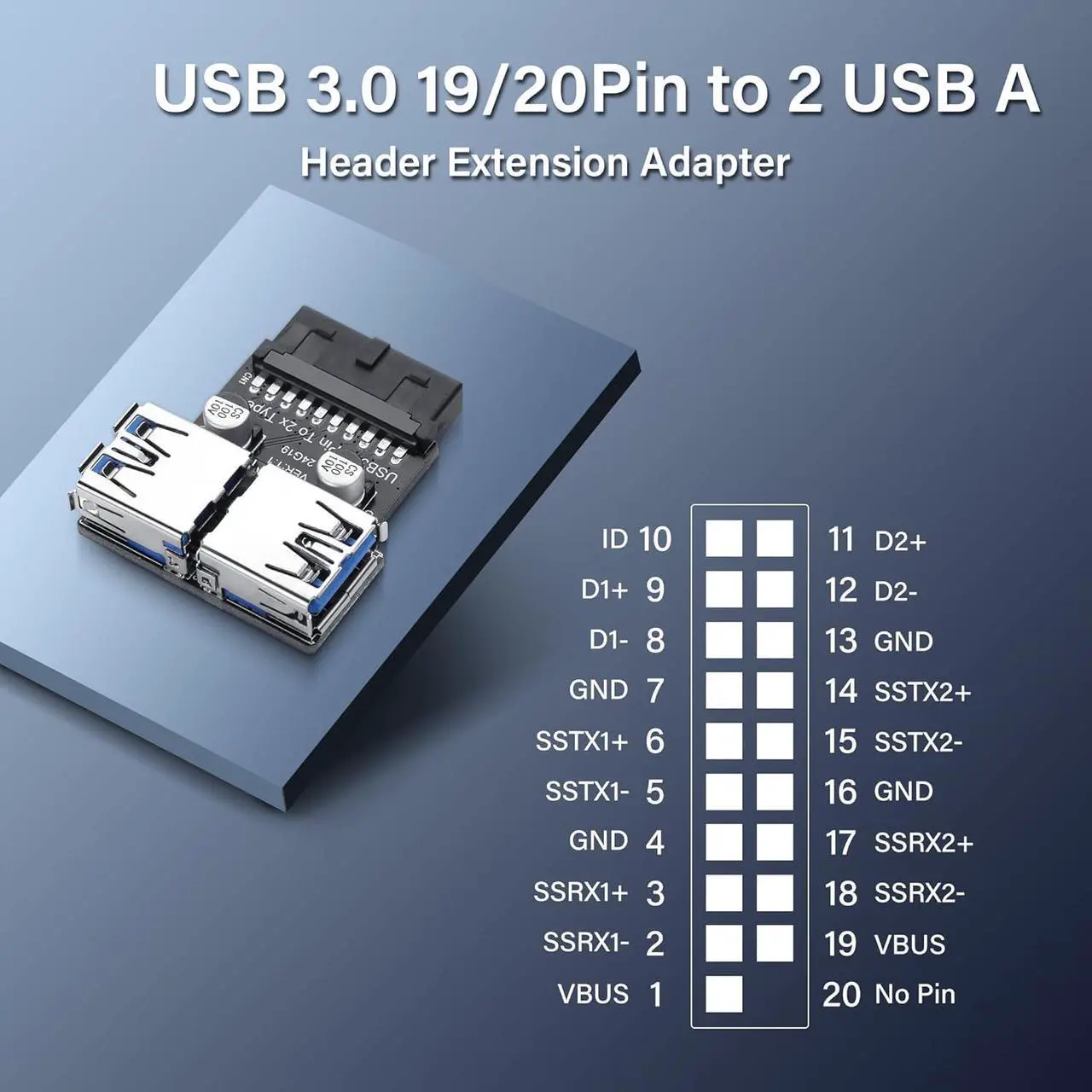 Alt view image 4 of 7 - BUCIER USB 3.0 Front Panel Header USB 3.0 19/20Pin to Dual USB A Motherboard Header Adapter 19Pin Female to Double USB Type A Female Front Connector Converter