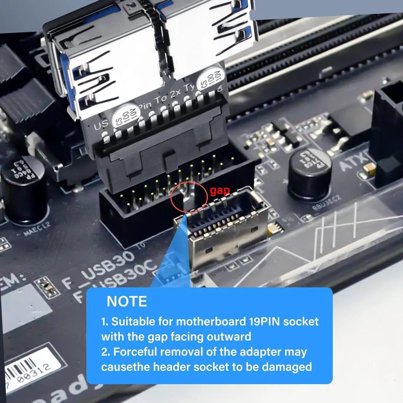Alt view image 3 of 7 - BUCIER USB 3.0 Front Panel Header USB 3.0 19/20Pin to Dual USB A Motherboard Header Adapter 19Pin Female to Double USB Type A Female Front Connector Converter