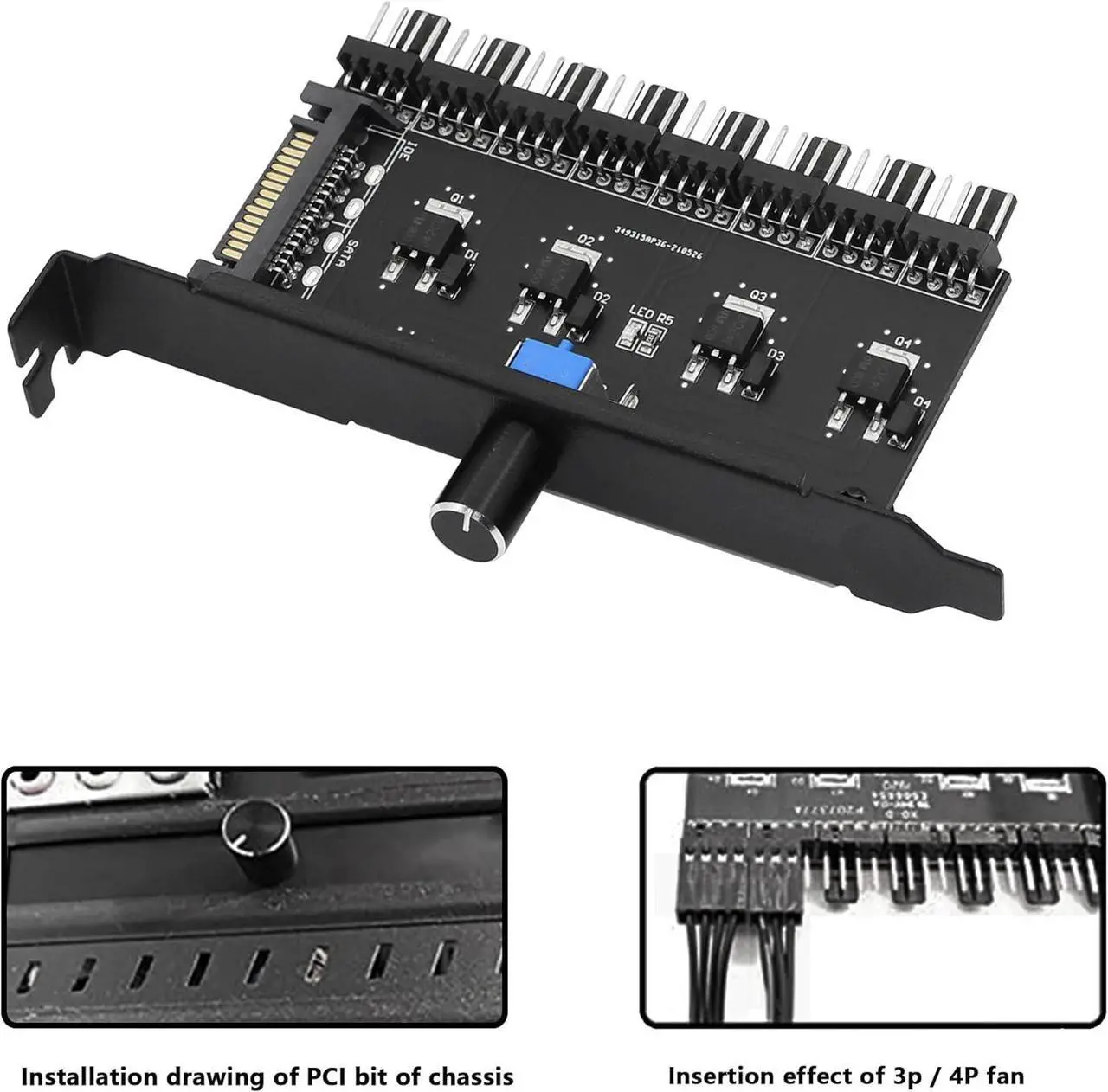 Alt view image 7 of 7 - BUCIER PC 8 Channels Fan Hub Knob Cooling Fan Speed Controller for CPU Case HDD VGA PWM Fan PCI Bracket 12V Fan Control- SATA Interface Power Supply (SATA 1Knob)