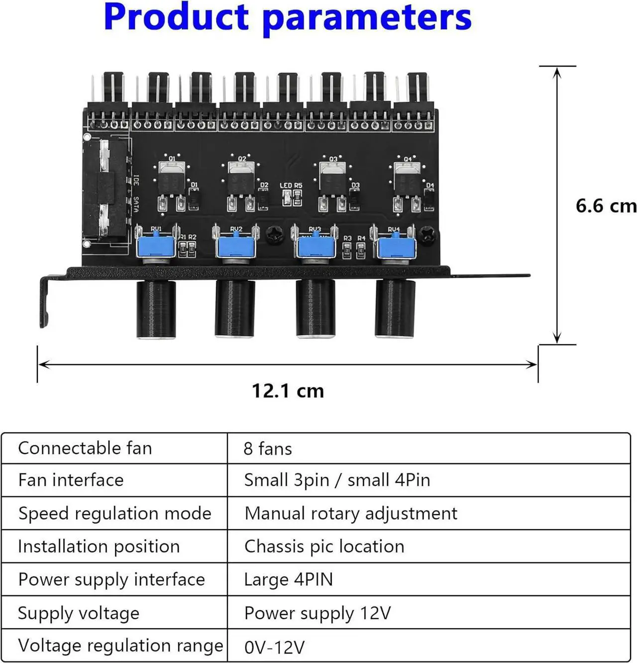 Alt view image 3 of 7 - BUCIER 4 Knob Cooling Fan Speed Controller PC 8 Channels 12V Fan Hub for CPU Case HDD VGA PWM PCI Bracket- 4Pin Interface Power Supply (4 Pin 4Knob)