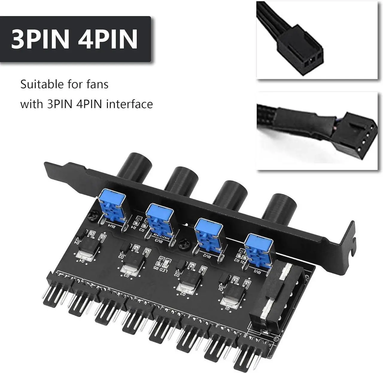 Alt view image 2 of 7 - BUCIER 4 Knob Cooling Fan Speed Controller PC 8 Channels 12V Fan Hub for CPU Case HDD VGA PWM PCI Bracket- 4Pin Interface Power Supply (4 Pin 4Knob)