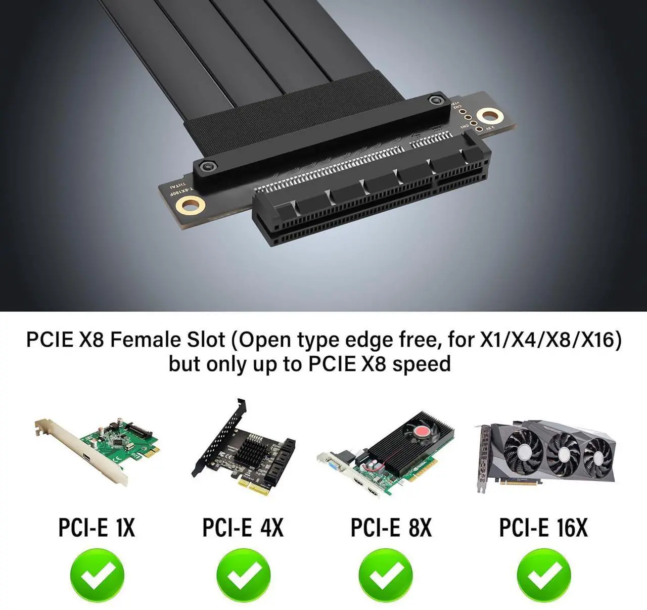 Alt view image 4 of 7 - BUCIER PCIe 3.0 X8 Extension Cable PCI-E 8X Male to Female Riser Cable 25CM (180 Degree M/F)