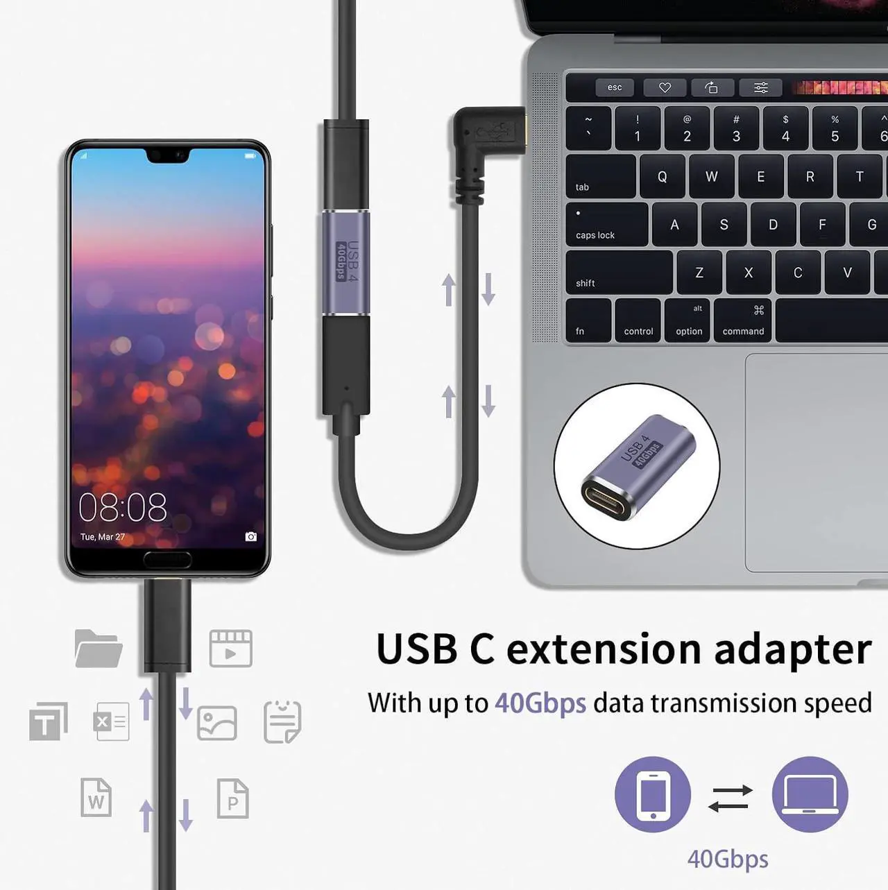 Alt view image 3 of 7 - BUCIER USB C Extender Adapter, USB C Coupler 40Gbps,100W PD and 8K@60Hz Video Display, Type C to Type C Adapter for Steam Deck, MacBook,Thunderbolt ect (3 Pack)