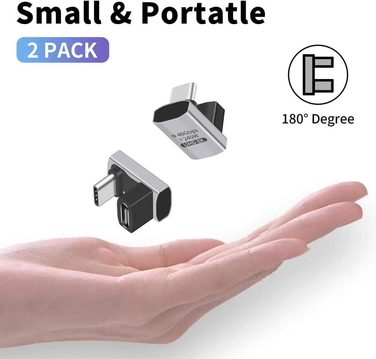 Alt view image 6 of 7 - BUCIER USB C 180 Degree Adapter 240W PD, 8K@60Hz, 40Gbps,180 Degree USB C Female to Male Adapter Connector for ROG Ally, Steam Deck, Switch, Laptop, Tablet, Phone and More 2 Pack