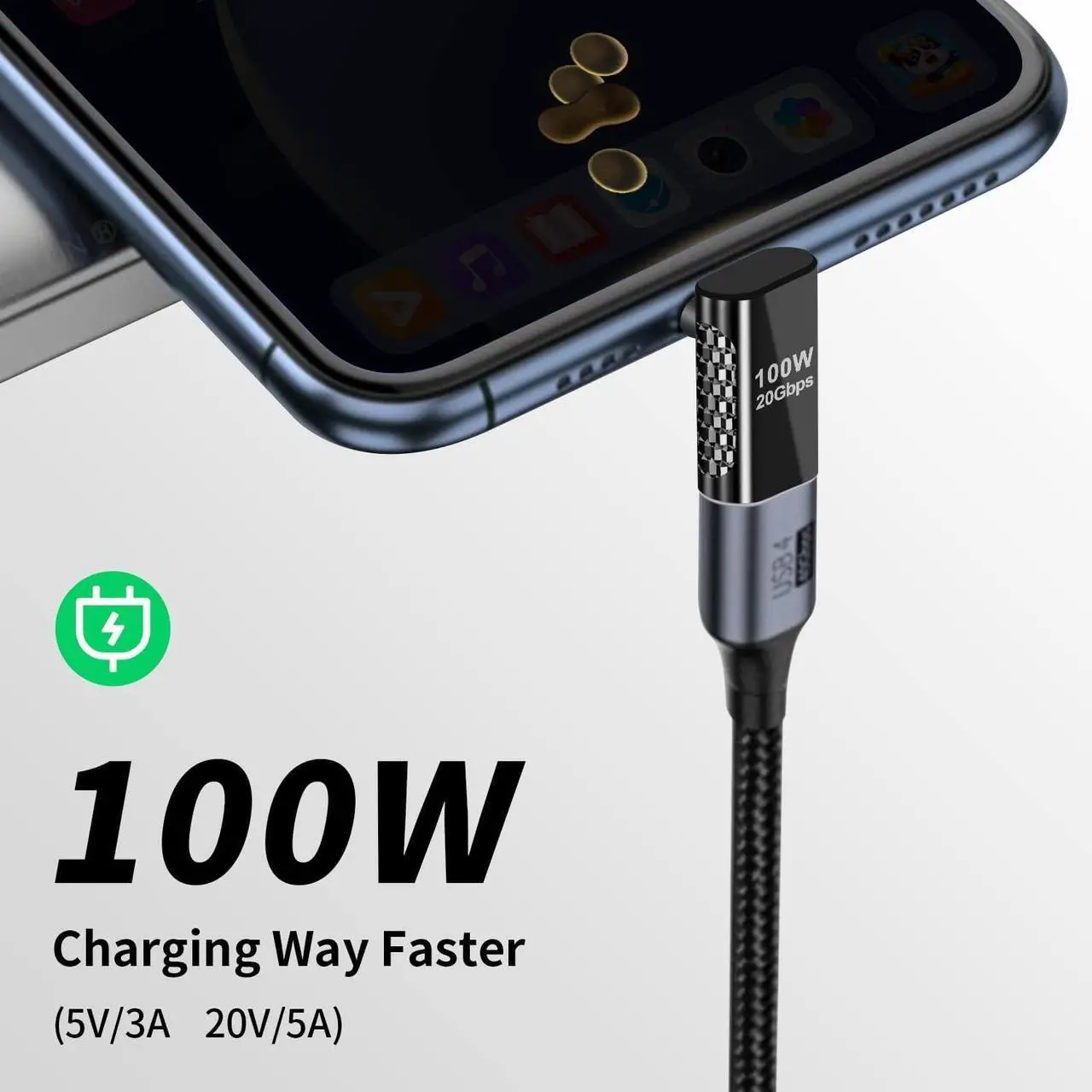 Alt view image 3 of 6 - BUCIER USB C Right Angle Adapter 20Gbps, 90 Degree USB C Adapter Male to Female Extender Adapter, Zinc Alloy Material Support PD100W Fast Charger for MacBook Pro, Mobile Phone, Tablet (2 Pack)