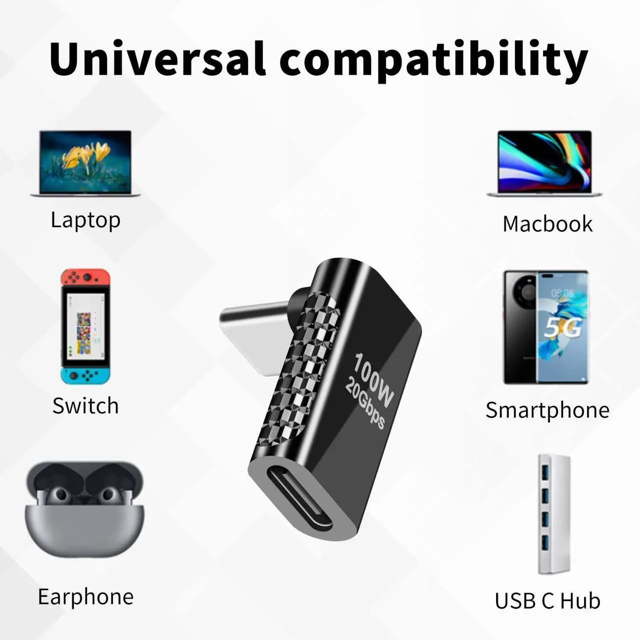 Alt view image 5 of 6 - BUCIER USB C Right Angle Adapter 20Gbps, 90 Degree USB C Adapter Male to Female Extender Adapter, Zinc Alloy Material Support PD100W Fast Charger for MacBook Pro, Mobile Phone, Tablet (2 Pack)