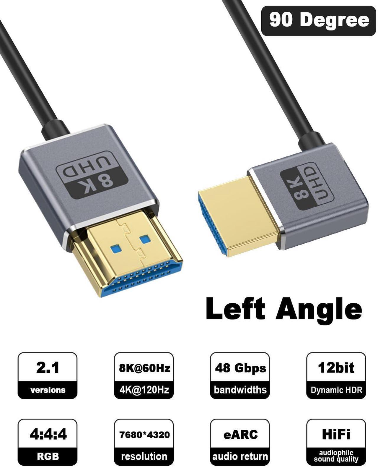 Alt view image 2 of 7 - BUCIER 8K 90 Degree HDMI Cable, Left Angle HDMI Male to Male Cable,48Gbps Ultra Thin HDMI Cord OD2.5mm, Support 8K@60Hz, 4K@240Hz, Dynamic HDR, eARC, for GH5S, PS5, Xbox One Monitor,PC.1FT/30cm
