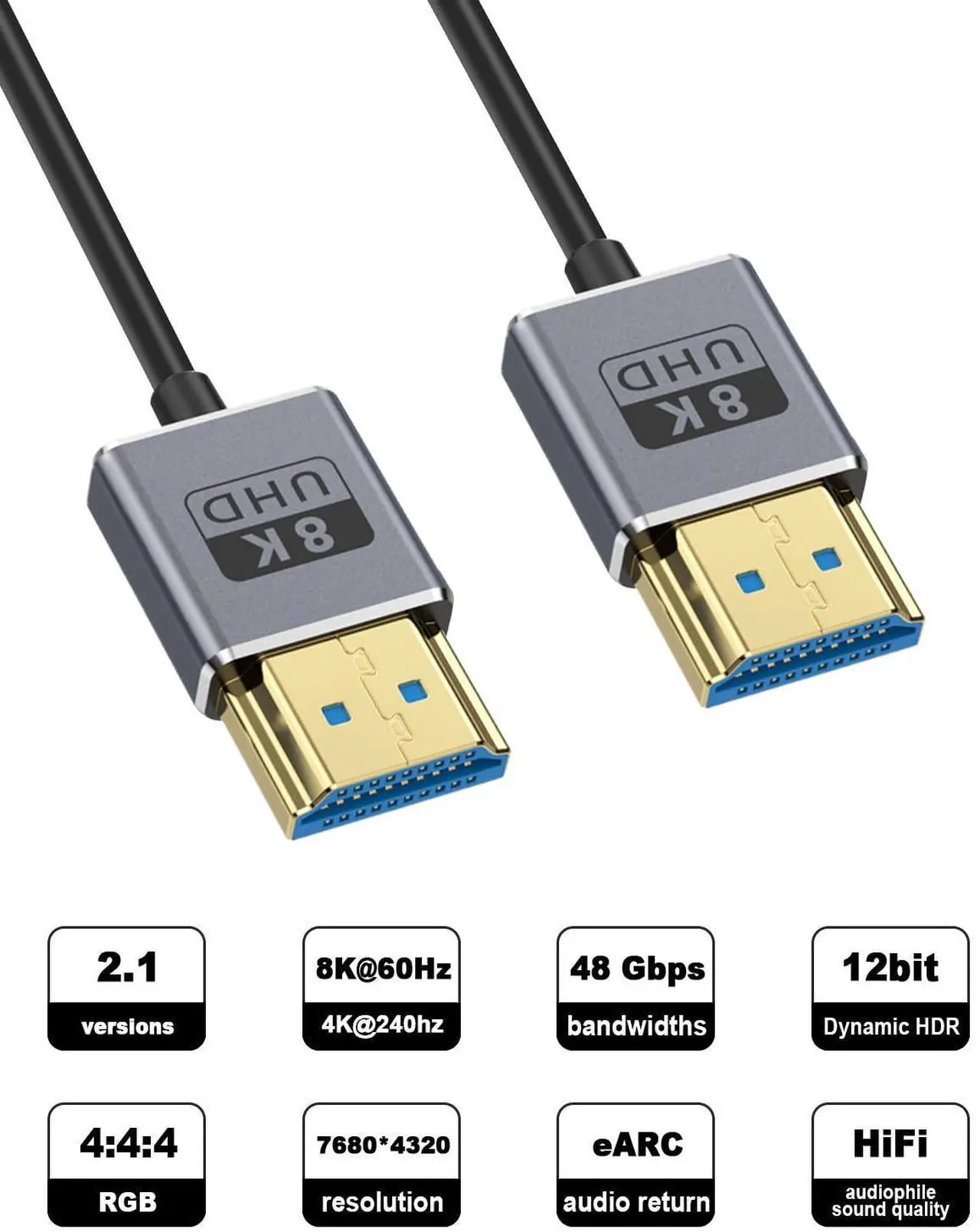 Alt view image 2 of 7 - BUCIER Coaxial 8K Coiled HDMI Cable, Extreme Thin HDMI to HDMI 2.1 Cable [8K@60Hz, 4K@240Hz, 48Gbps] Short HDMI Cable for Camera Monitors, PS5, Roku, BluRay TV 1-2Ft