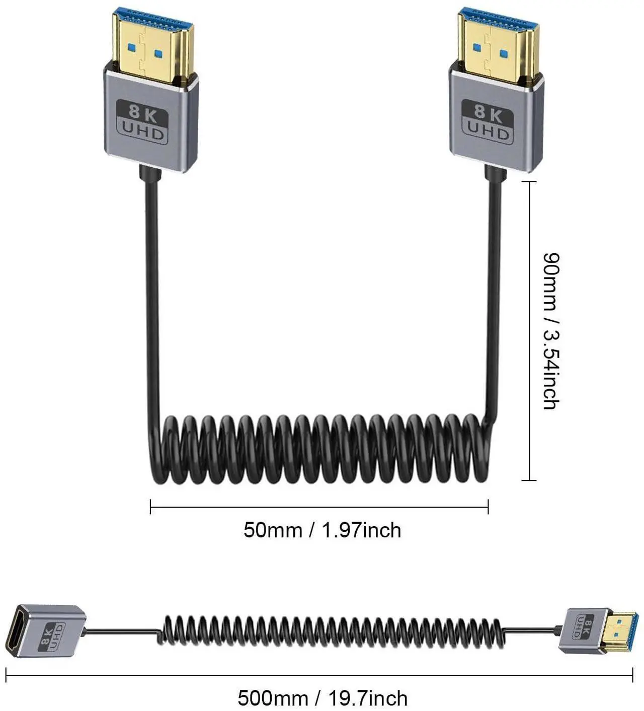 Alt view image 3 of 7 - BUCIER Coaxial 8K Coiled HDMI Cable, Extreme Thin HDMI to HDMI 2.1 Cable [8K@60Hz, 4K@240Hz, 48Gbps] Short HDMI Cable for Camera Monitors, PS5, Roku, BluRay TV 1-2Ft