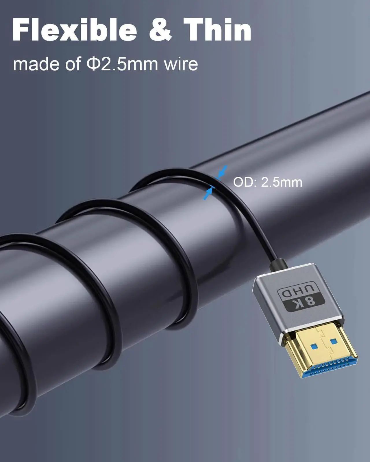 Alt view image 5 of 7 - BUCIER Coaxial 8K Coiled HDMI Cable, Extreme Thin HDMI to HDMI 2.1 Cable [8K@60Hz, 4K@240Hz, 48Gbps] Short HDMI Cable for Camera Monitors, PS5, Roku, BluRay TV 1-2Ft
