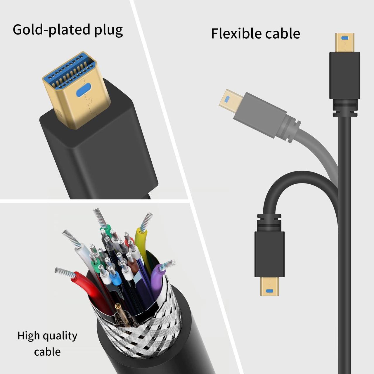 Alt view image 3 of 7 - BUCIER 8k Mini Displayport to Displayport 1.4, 8K@60Hz Down Angled Displayport Male to Mini Displayport Male Cable with Gold-Plated, Support Bi-Directional Transmission, for Gaming, Monitor 1Ft