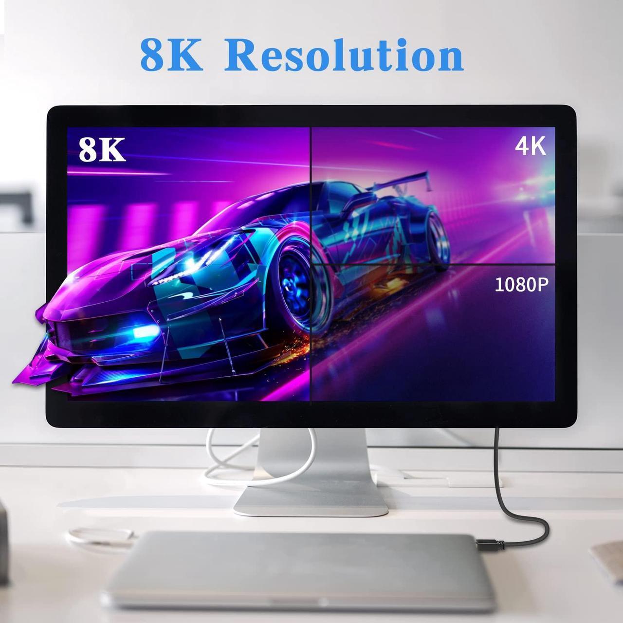 Alt view image 5 of 7 - BUCIER 8k Mini Displayport to Displayport 1.4, 8K@60Hz Down Angled Displayport Male to Mini Displayport Male Cable with Gold-Plated, Support Bi-Directional Transmission, for Gaming, Monitor 1Ft