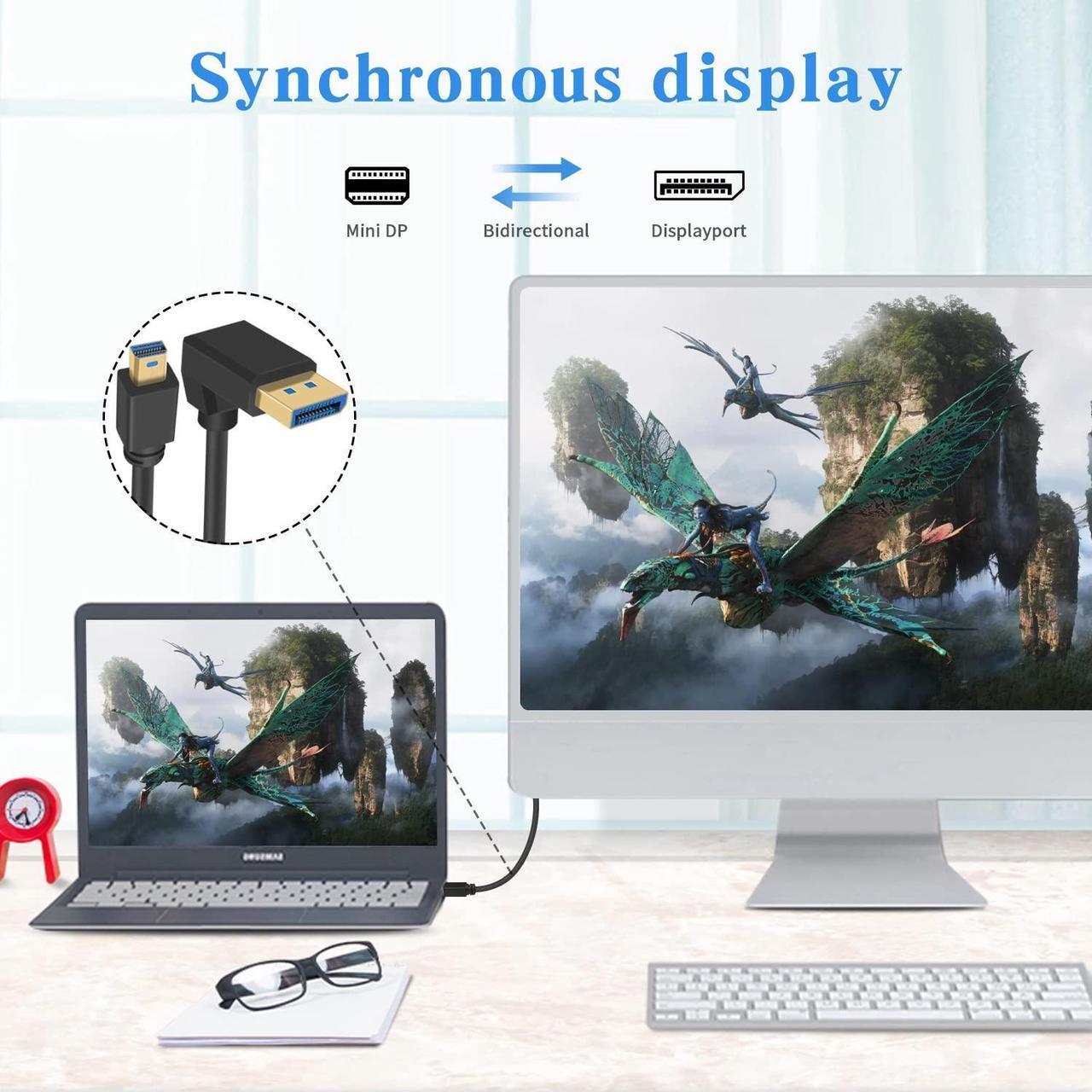Alt view image 4 of 7 - BUCIER 8k Mini Displayport to Displayport 1.4, 8K@60Hz Down Angled Displayport Male to Mini Displayport Male Cable with Gold-Plated, Support Bi-Directional Transmission, for Gaming, Monitor 1Ft
