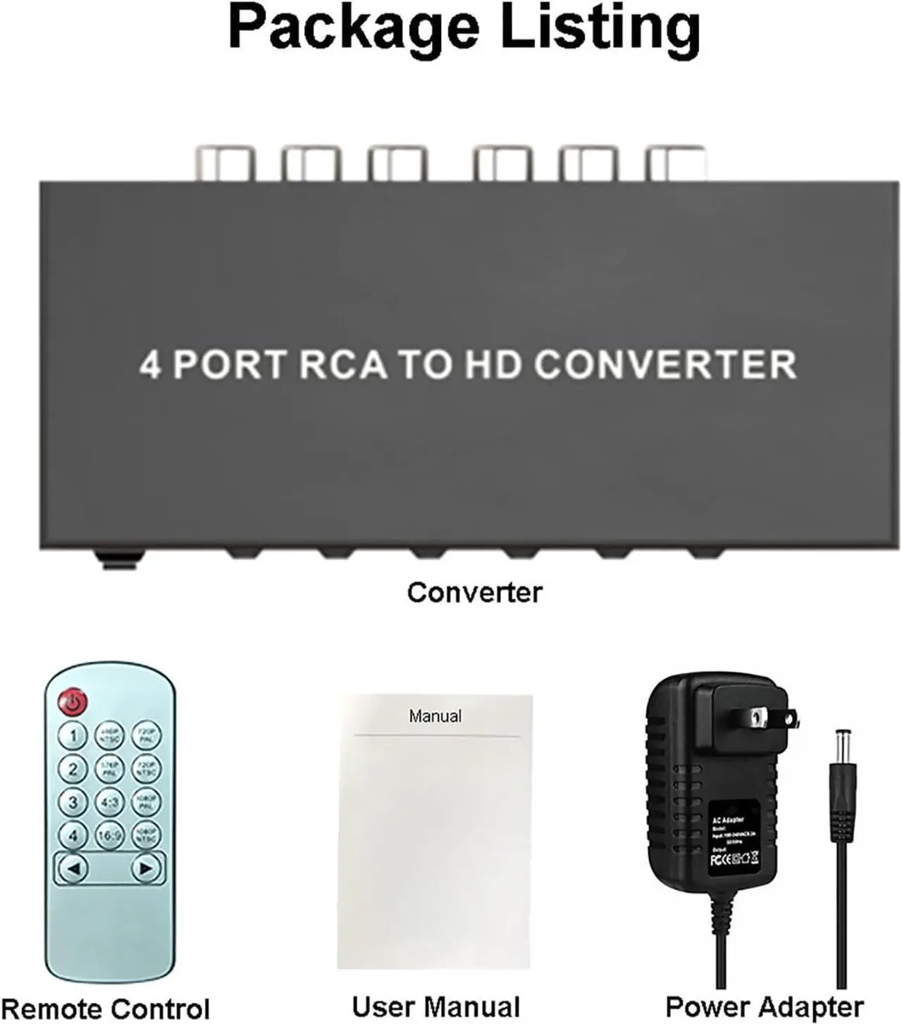 Alt view image 7 of 7 - BUCIER 4 Port AV to HDMI Converter 1080P, Fit for RCA/Composite/CVBS to HDMI Converter Adapter, Support 16:9/4:3 Switch, Compatible with Wii N64 PS1 PS2 PS3 VHS VCR DVD Players etc (with Remote)