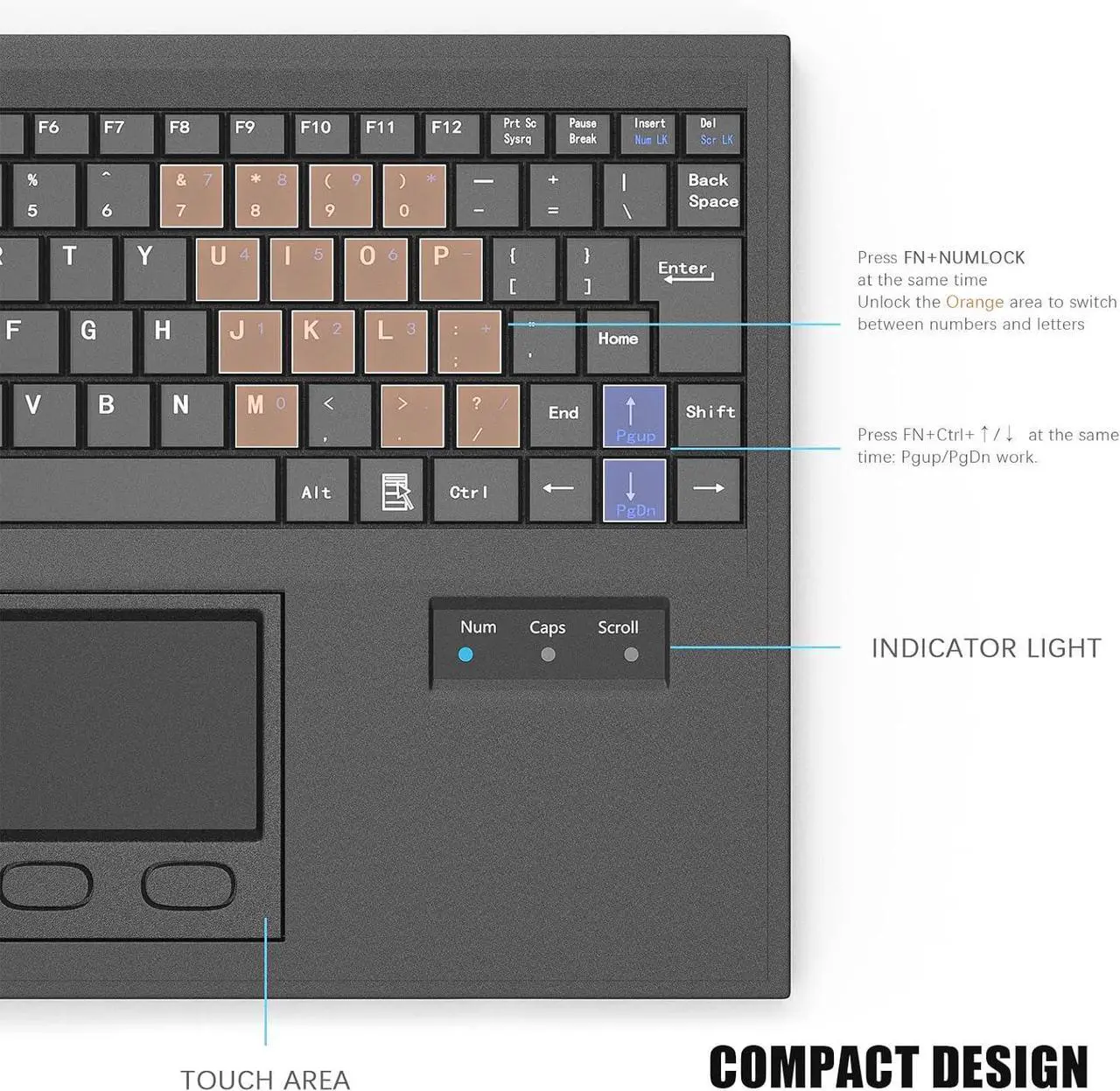 Alt view image 3 of 6 - BUCIER Wired Machine Keyboard with Touchpad Portable Compact - PS/2 Interface