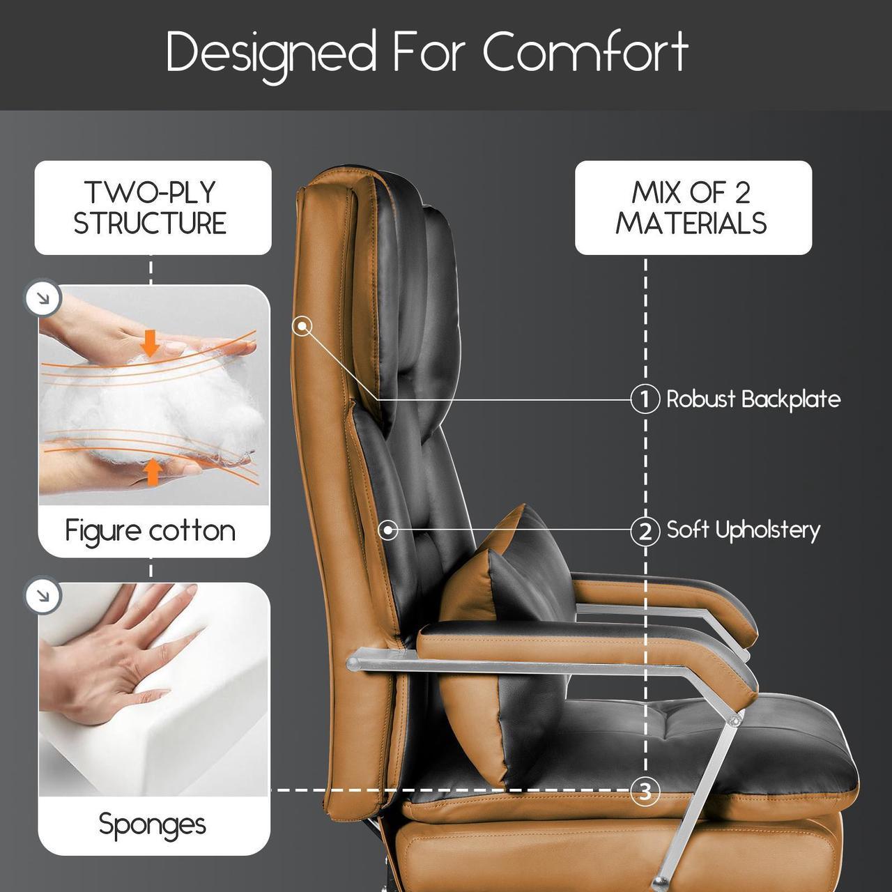 Alt view image 6 of 7 - DualThunder Reclining Office Chair with Footrest O203, Big and Tall Office Chair 500lbs Wide Seat with 170° Backrest, High Back Large Executive Office Chair,Black Pu Leather Desk Chair