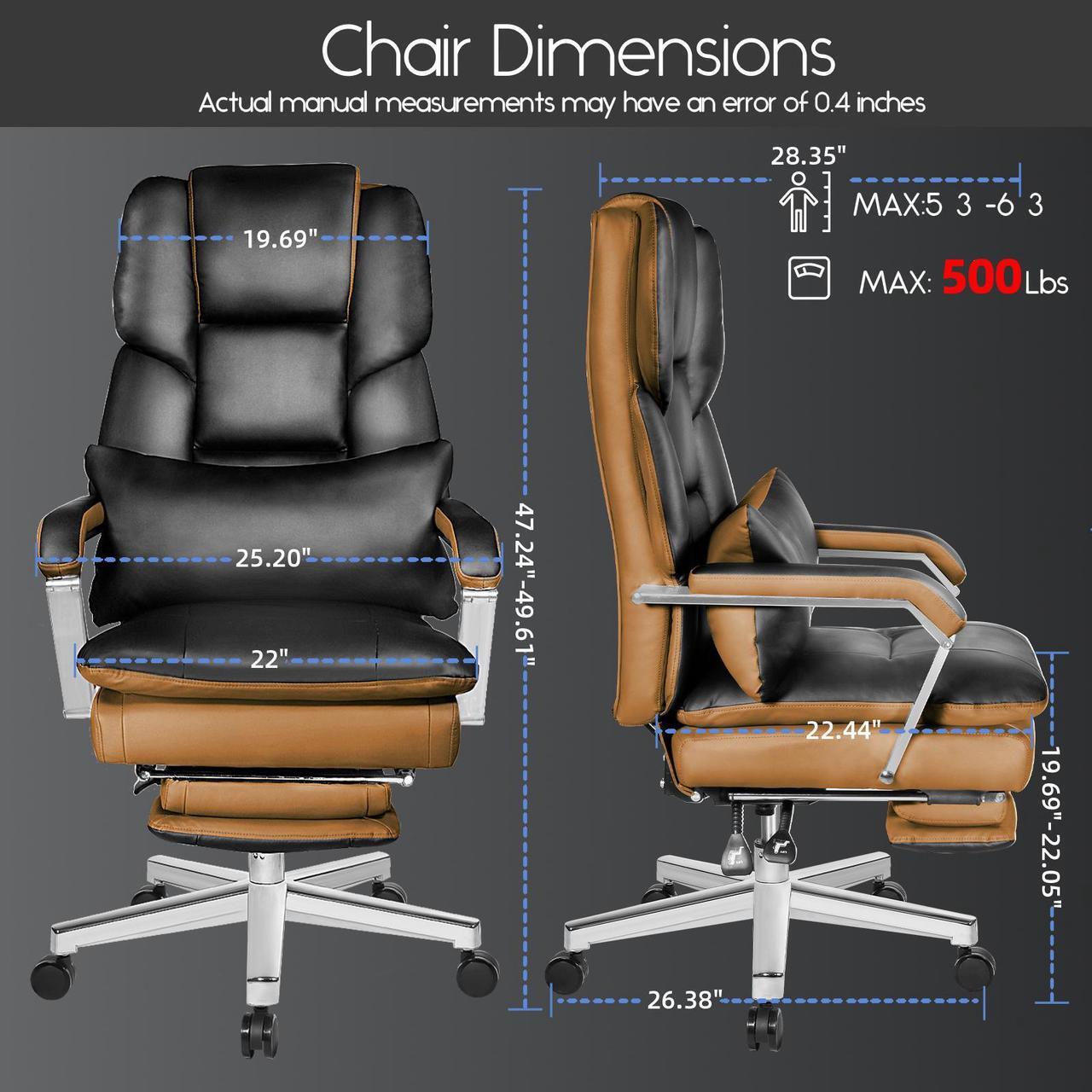 Alt view image 2 of 7 - DualThunder Reclining Office Chair with Footrest O203, Big and Tall Office Chair 500lbs Wide Seat with 170° Backrest, High Back Large Executive Office Chair,Black Pu Leather Desk Chair