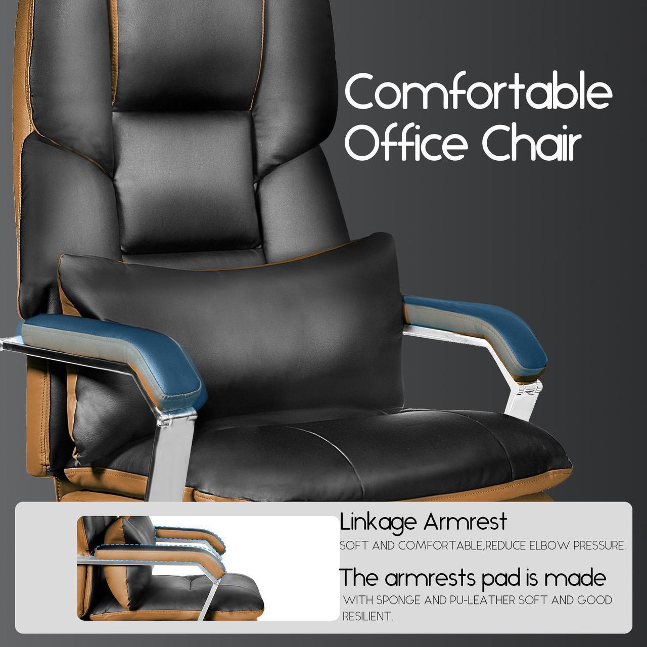 Alt view image 7 of 7 - DualThunder Reclining Office Chair with Footrest O203, Big and Tall Office Chair 500lbs Wide Seat with 170° Backrest, High Back Large Executive Office Chair,Black Pu Leather Desk Chair
