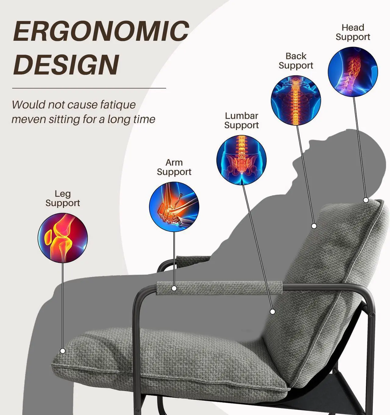 Alt view image 5 of 7 - Ninecer Sling Accent Chair Set of 2, Metal Framed Armchair with Removable Storage Bag, Upholstered Living Room Chairs, Beige Lounge Chair