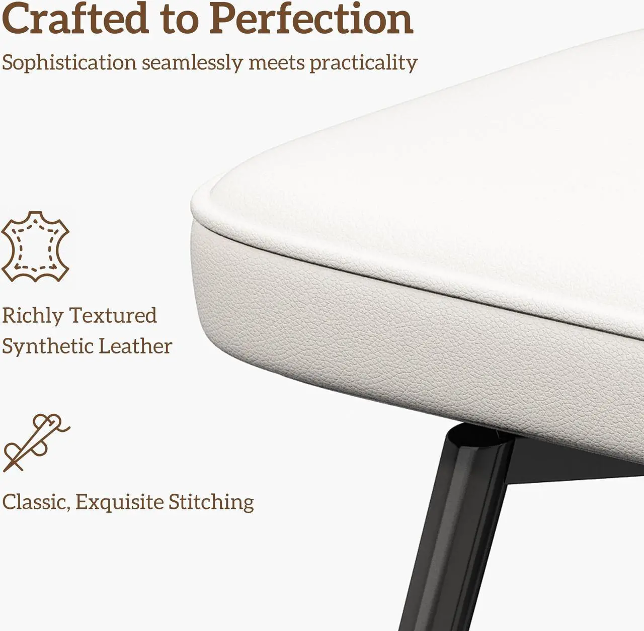 Alt view image 4 of 7 - Ninecer 26" Swivel Bar Stools Set of 2, Modern Counter Height Barstools, Pu Leather Kitchen Stools with Back Footrest Metal Legs, Bar Chairs for Kitchen Island, Cafes, Dining Room,White