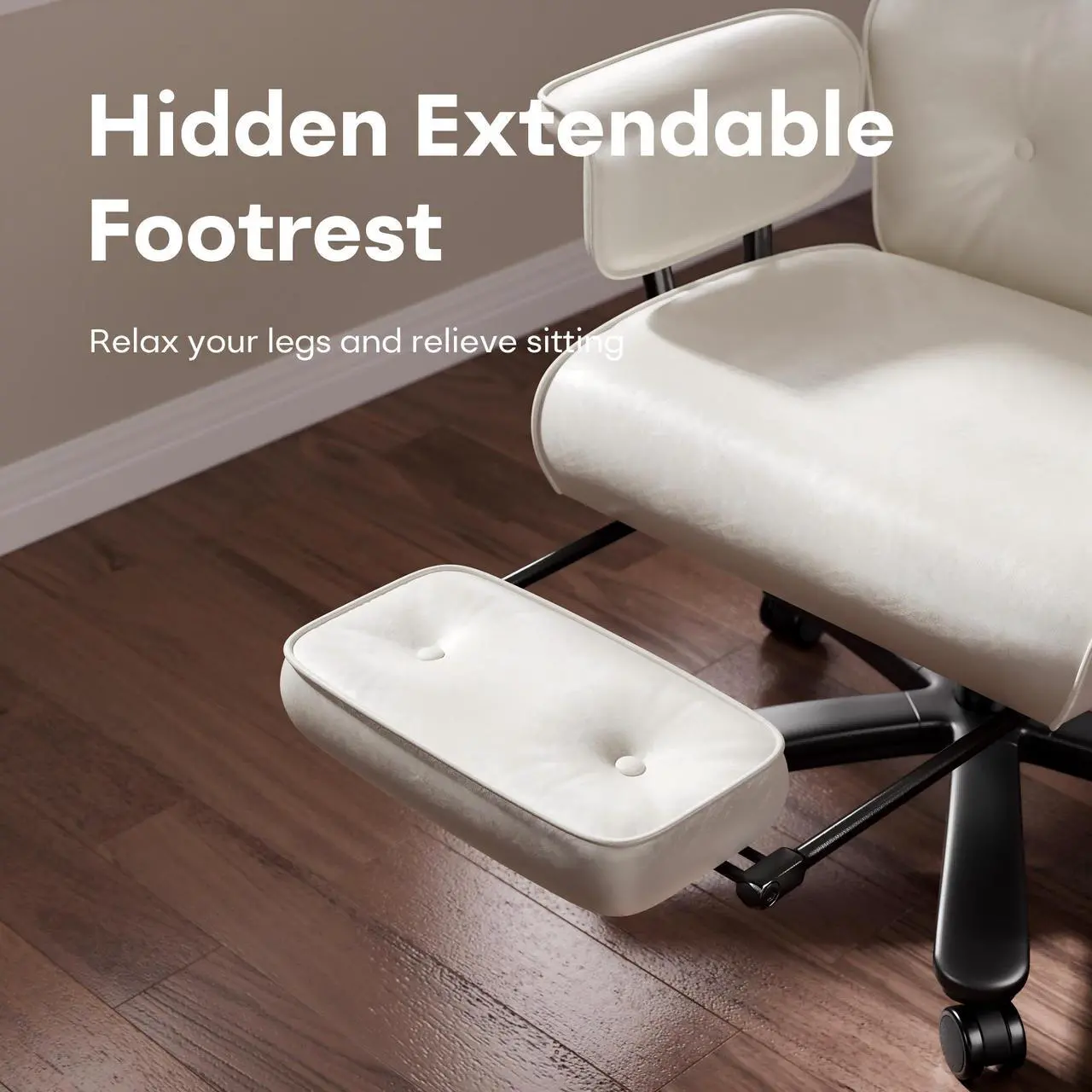Alt view image 6 of 6 - Ninecer Reclining Office Chair with Footrest, Big and Tall Office Chair 400lbs Wide Seat, Leather High Back Executive Office Chair, Ergonomic Vintage Desk Chair, Heavy Duty Computer Chair White