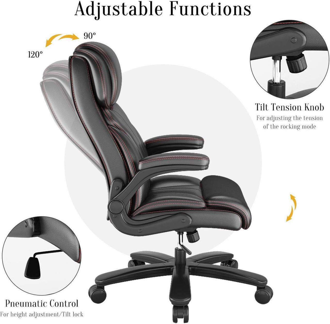 Alt view image 6 of 7 - Ninecer Executive Office Chair Big Tall Ergonomic Leather Desk Chair Home Task Chair,Black