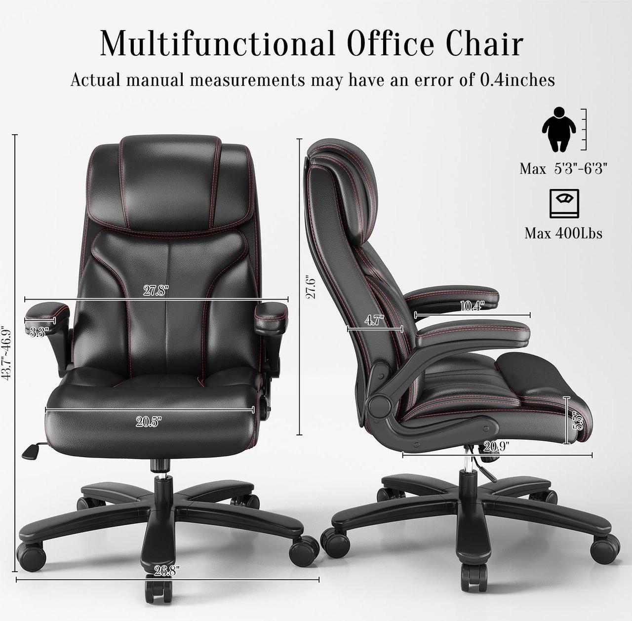 Alt view image 2 of 7 - Ninecer Executive Office Chair Big Tall Ergonomic Leather Desk Chair Home Task Chair,Black