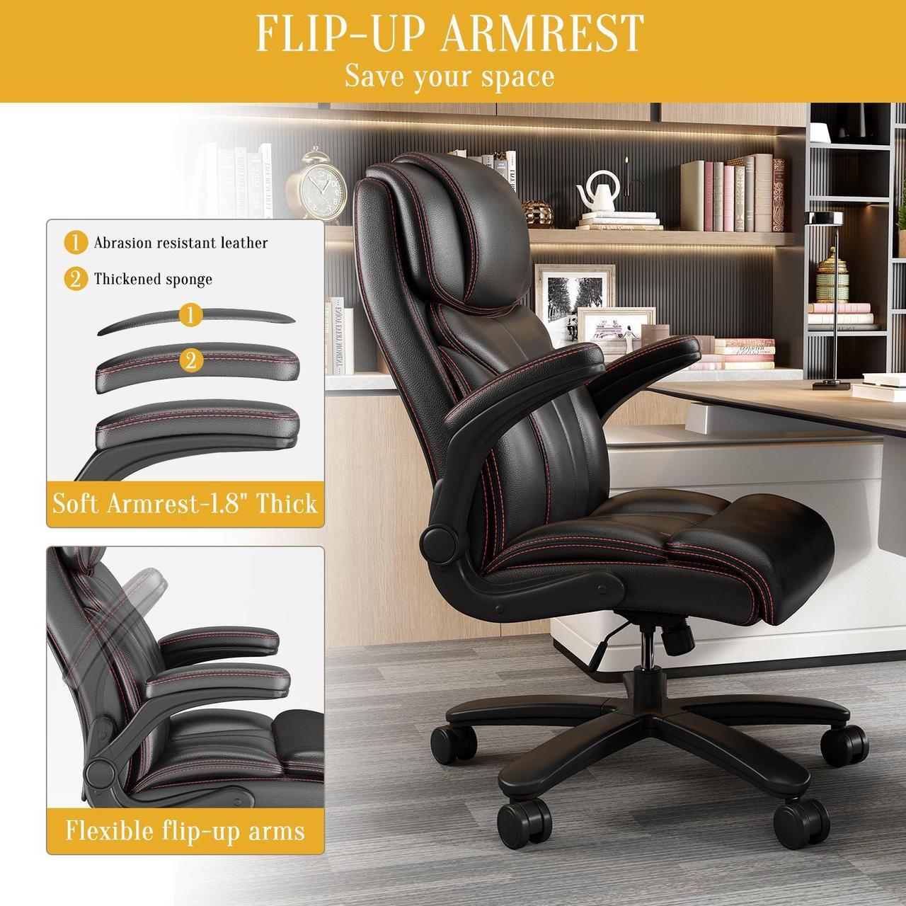 Alt view image 3 of 7 - Ninecer Executive Office Chair Big Tall Ergonomic Leather Desk Chair Home Task Chair,Black