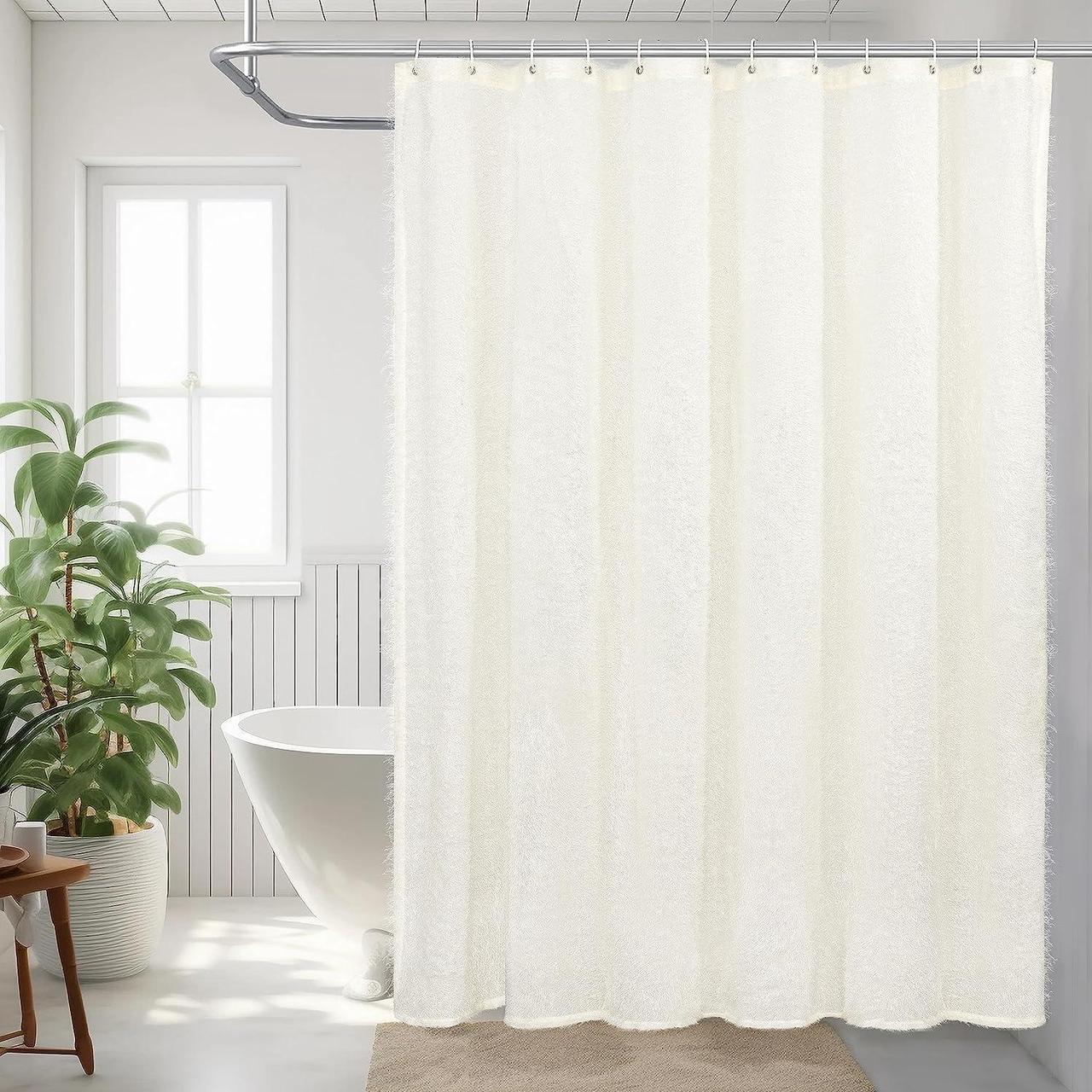 Main image of DriftAway Plush Semi Sheer Shower Curtain for Bathroom Solid Color Modern Machine Washable Bathroom Curtain 72 x 72 Inch with 12 Hooks 1 Panel Creamy White