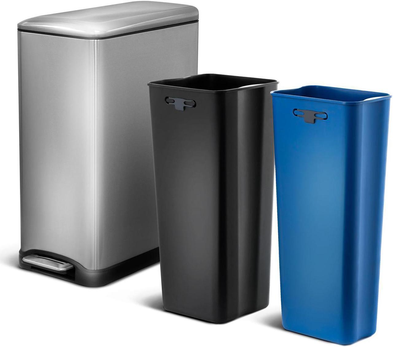 Main image of Home Zone Living 13 Gallon Kitchen Trash Can, Dual Compartment Recycle Combo, Slim Stainless Steel, 50 Liter, Silver