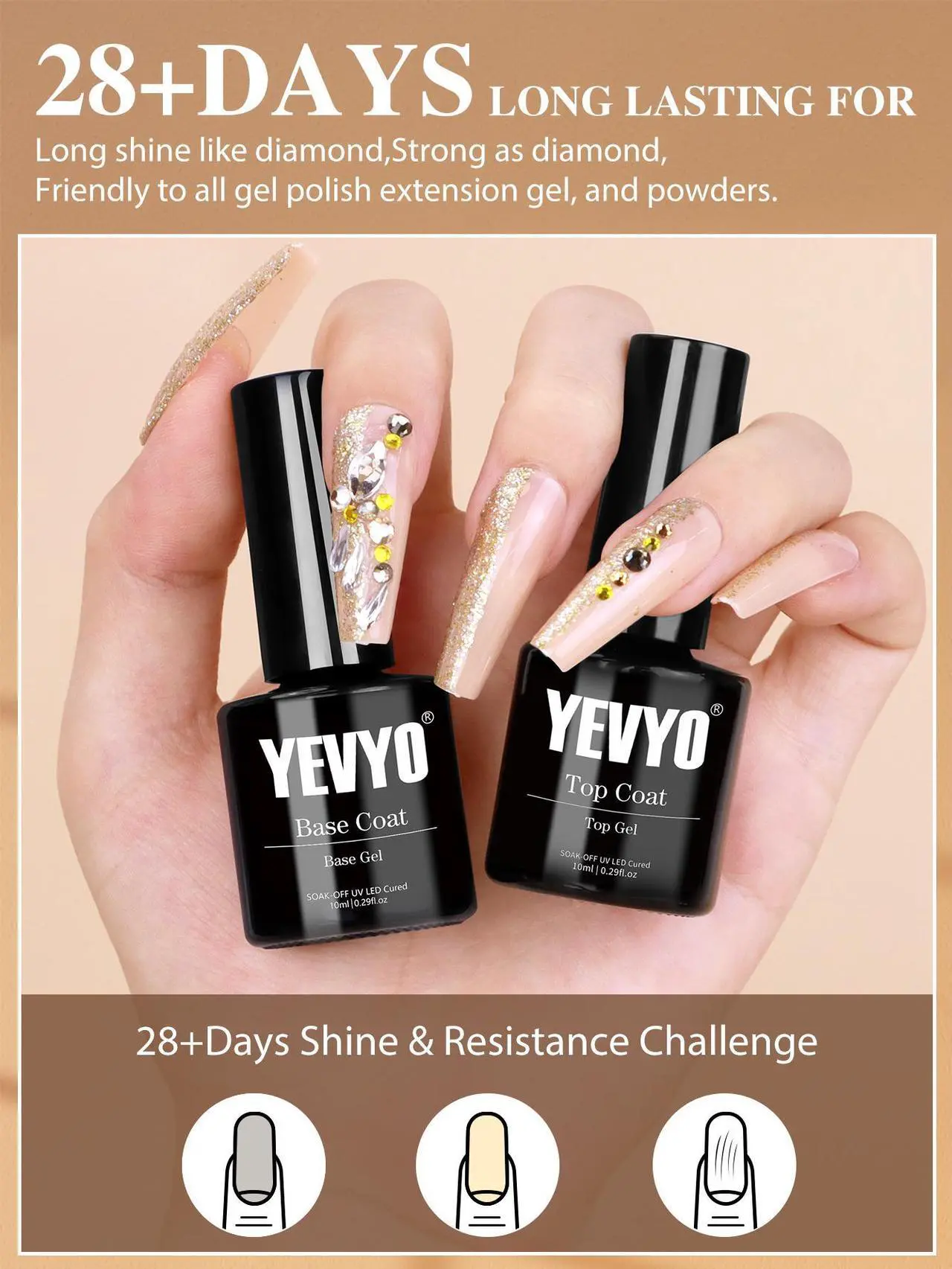 Alt view image 7 of 7 - 2 PCS No Wipe Gel Top Coat And Base Coat Set - Quick Dry Long Lasting Soak off Led Nail Lamp Nail Base Coat and Top Coat Set for Home DIY 10 ml Bottle