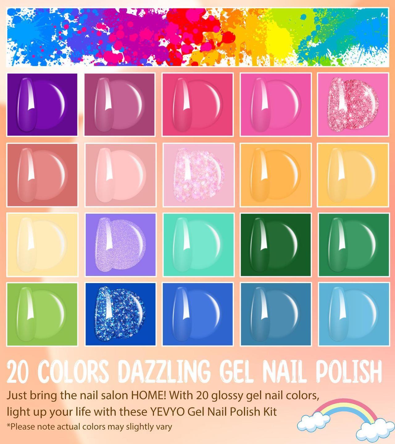 Alt view image 2 of 7 - 23Pcs Gel Nail Polish kit, 20 Colors Pastel Spring Summer Gel Nail Polish Sets with 3Pcs Glossy Matte Top Base Coat, Professional Salon Manicure Gift Diy at Home for Women Girls Beginners